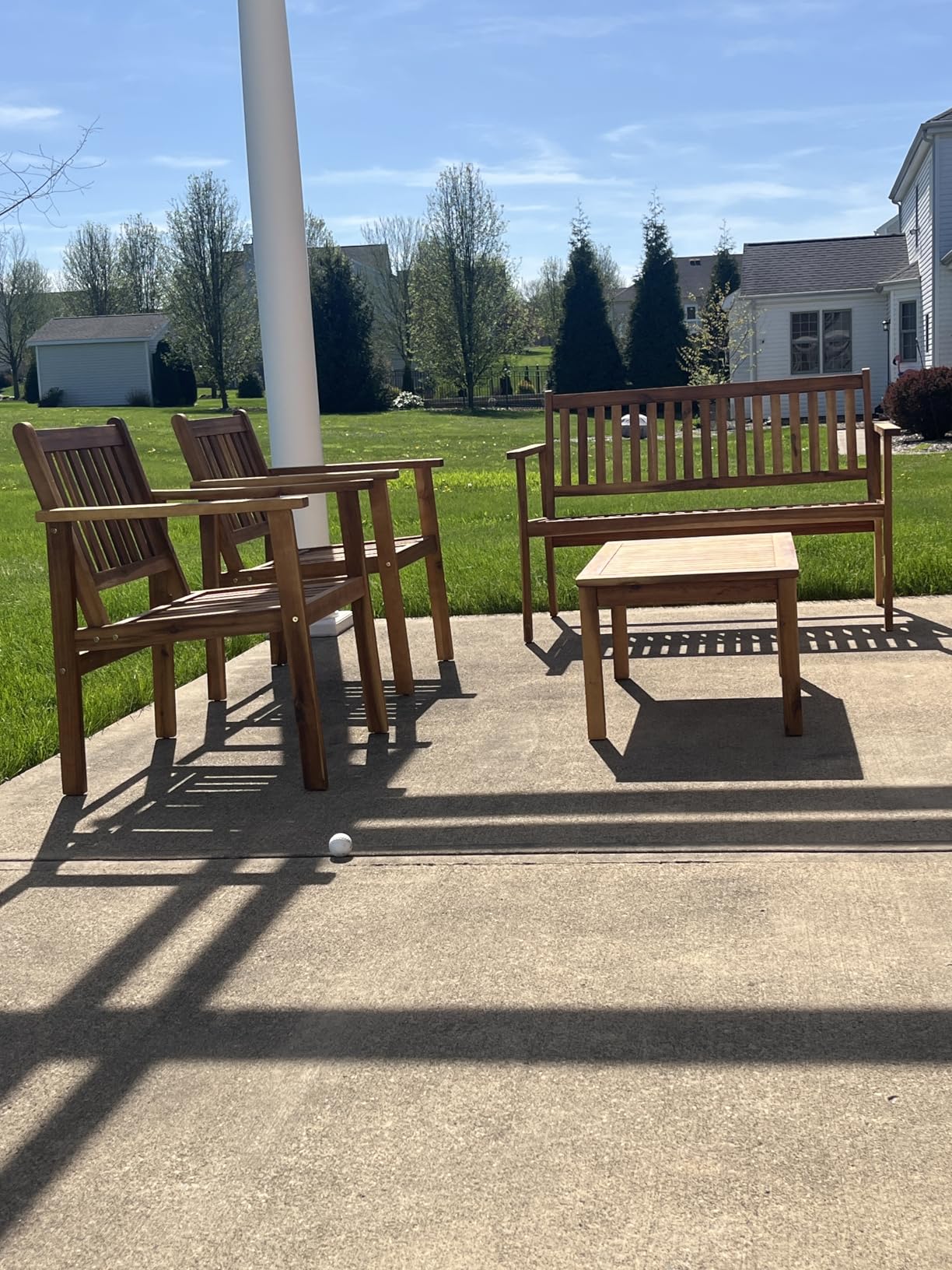Flamaker Patio Furniture 4 Piece Outdoor Acacia Wood Patio Conversation Sofa Set with Table & Cushions Porch Furniture for Deck, Balcony, Backyard customer photo 1