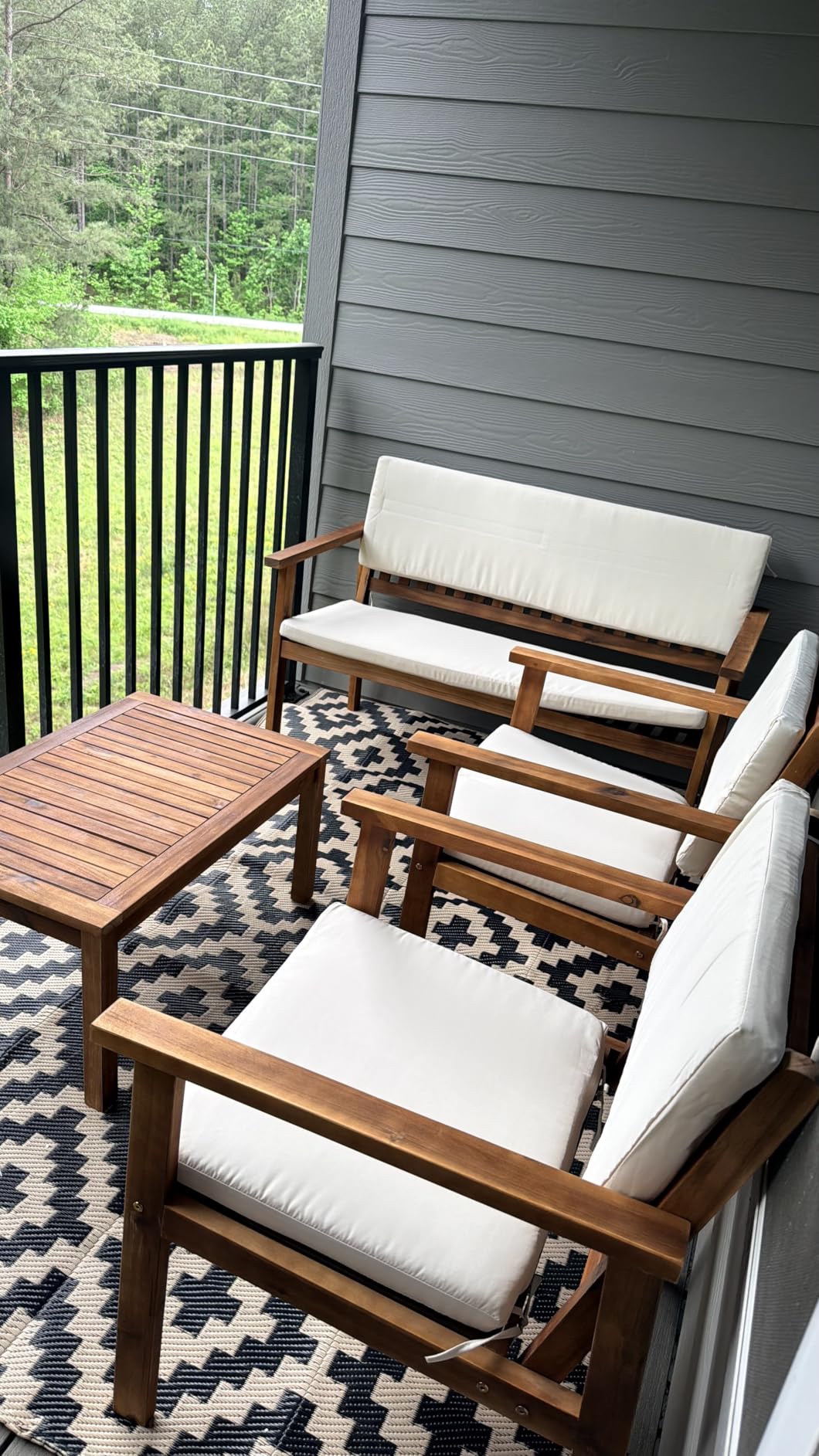 Flamaker Patio Furniture 4 Piece Outdoor Acacia Wood Patio Conversation Sofa Set with Table & Cushions Porch Furniture for Deck, Balcony, Backyard customer photo 2