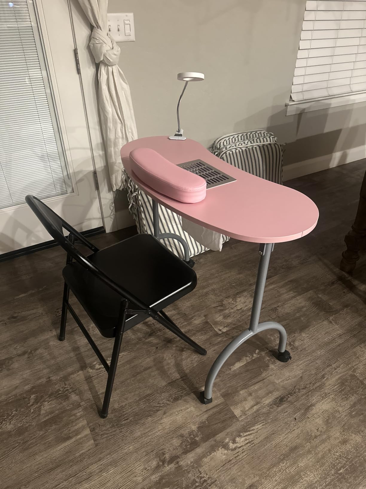 TABU Portable Manicure Nail Table, Foldable Manicure Table with Dust Collector Fan, LED Lamp, 4 Lockable Wheels and Carry Bag, Professional Nail Desk with Wrist Cushion (Pink) customer photo 2