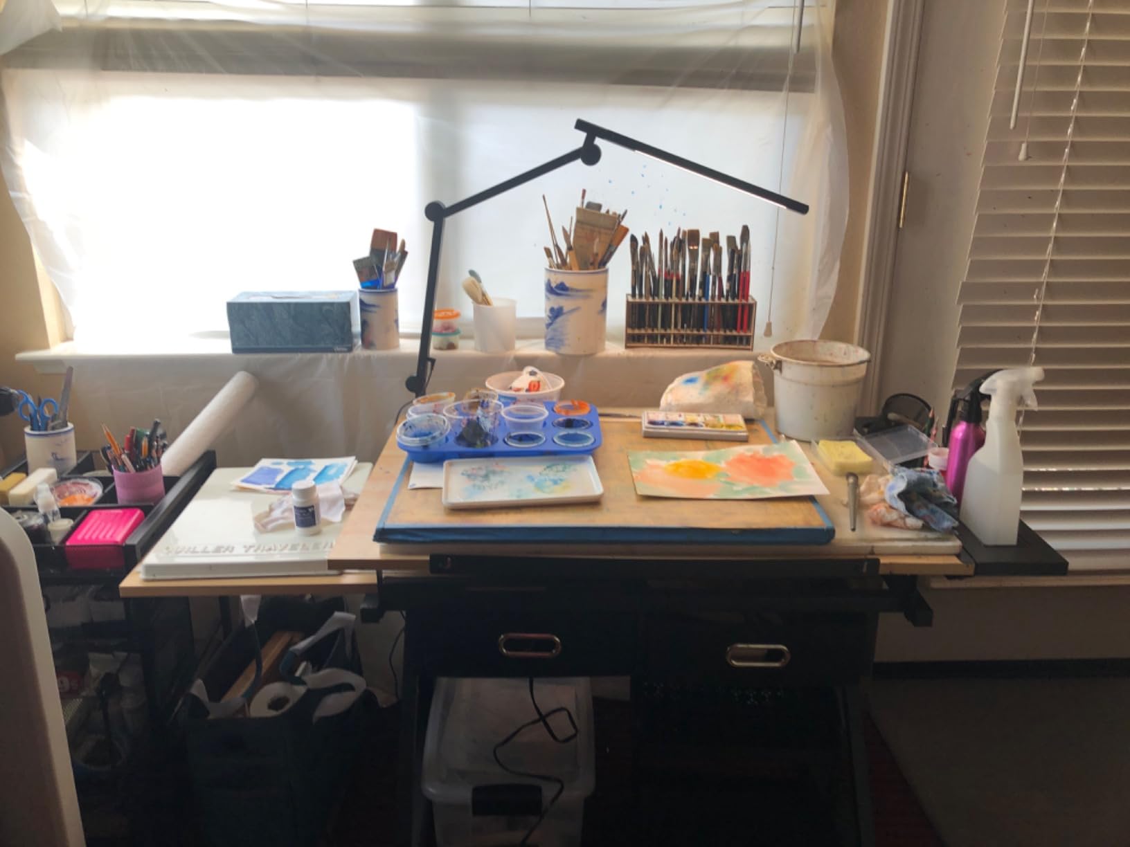 MoNiBloom Drafting Table on Wheels with Storage & Side Tray - Adjustable 0-65° Glass Tabletop, Replaceable Feet Art Desk customer photo 1