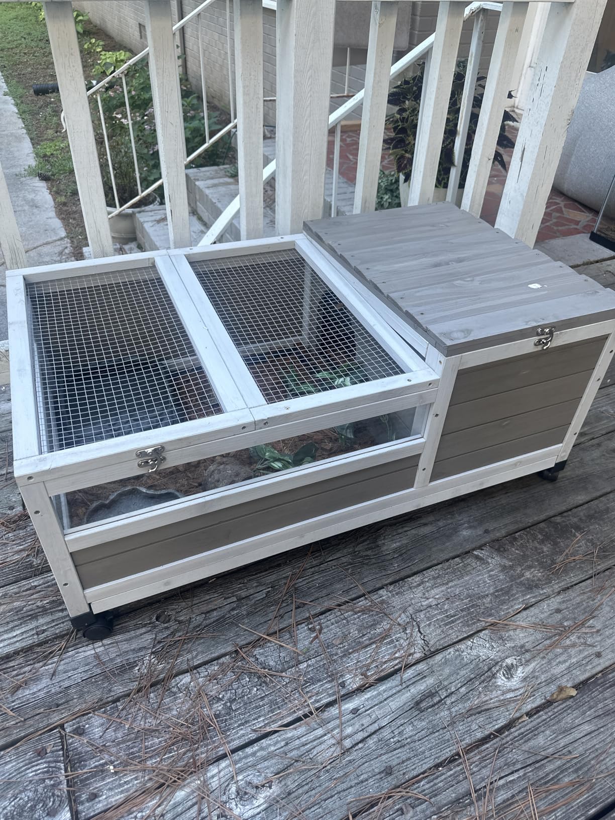 Gowoodhut Tortoise Habitat, Large Wooden Indoor Tortoise House on Wheels, Outdoor Turtle Enclosure Reptile Cage for Small Animals with Waterproof and Leakproof Tray 39