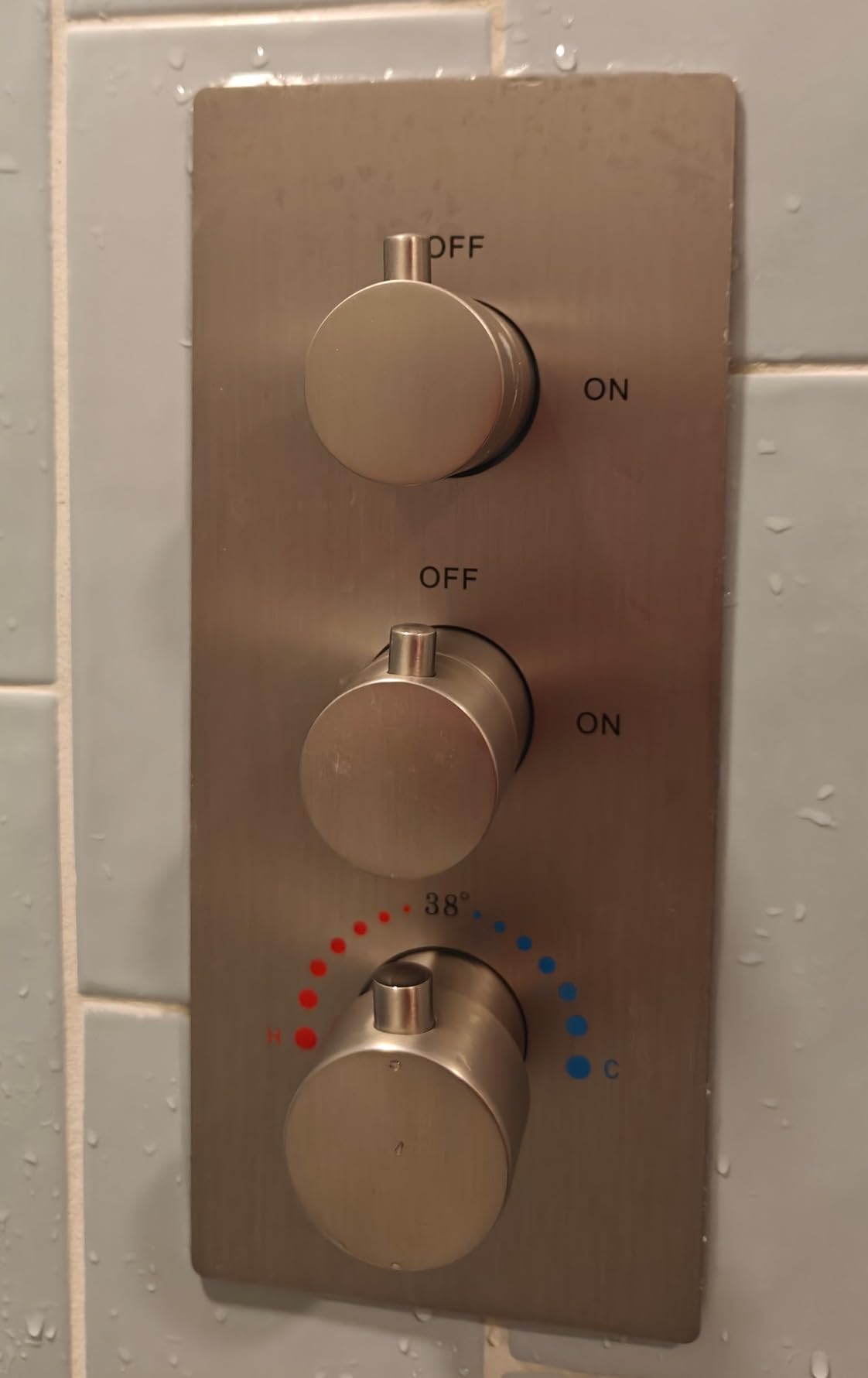 HOMEDEC Brushed Nickel 2 Way Shower Diverter Valve, Brass Dual Functions Thermostatic Shower Mixing Valve Kit 3 Handle Flow Control Valve, 3/4 Inch Inlet, Can Run Simultaneously customer photo 1