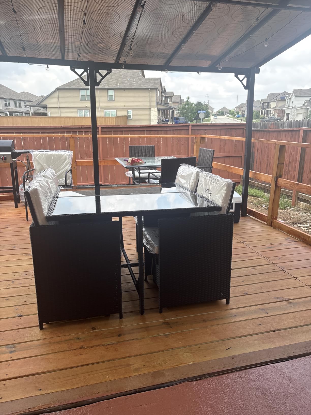 Yaheetech 9-Piece Patio Dining Sets, Outdoor Space Saving Rattan Chairs with Glass Table, Wicker Sectional Conversation Furniture Set with Removeable Cushions customer photo 1