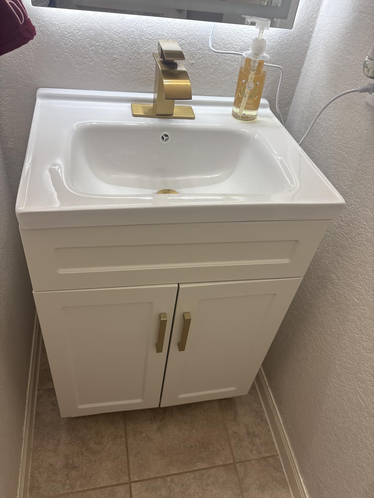 OLD CAPTAIN Bathroom Vanity with Ceramic Sink, Wooden Double Door Bathroom Storage Vanity with 24 Inch, Milky White Finish customer photo 1