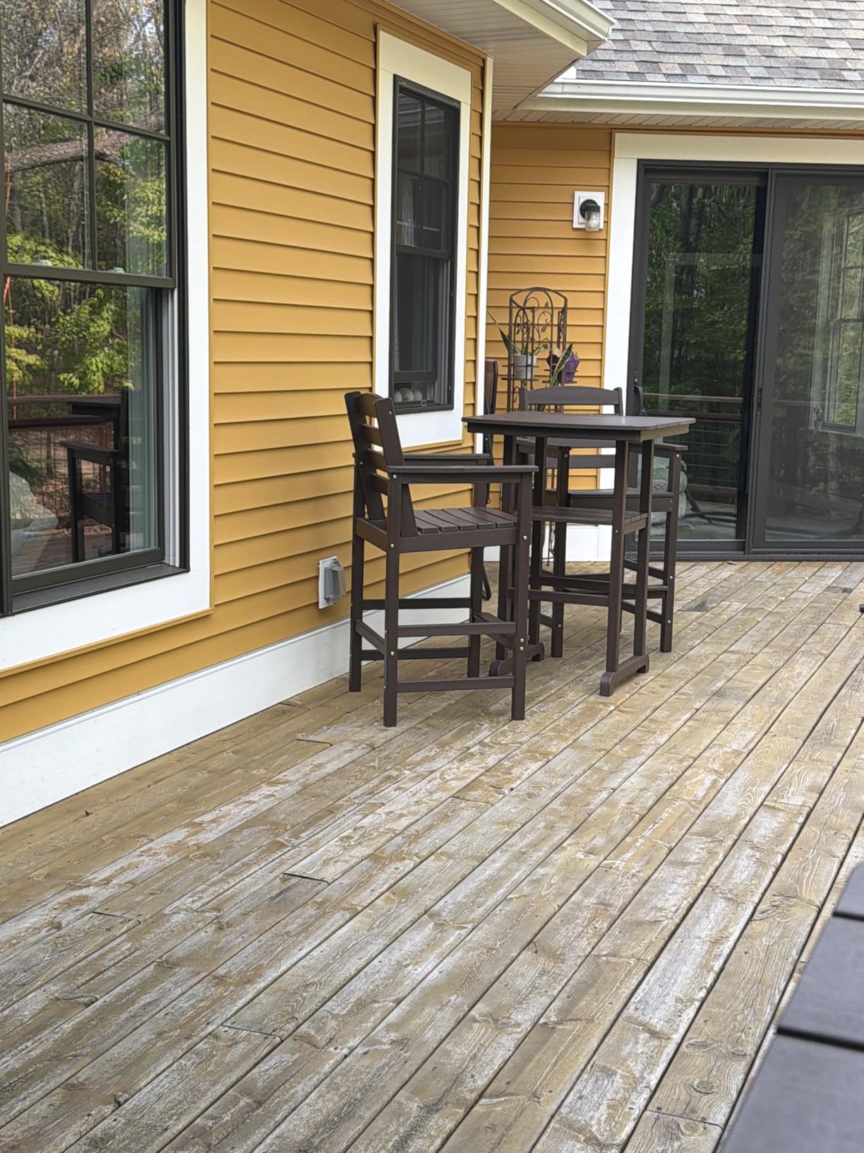 SERWALL Balcony Adirondack Chairs and Table 3 Pieces Set, Adirondack Bar Height Chairs Set of 2 and Bar Table, Outdoor Bar Stools Set for Bistro, Poolside, Backyard, Black customer photo 2