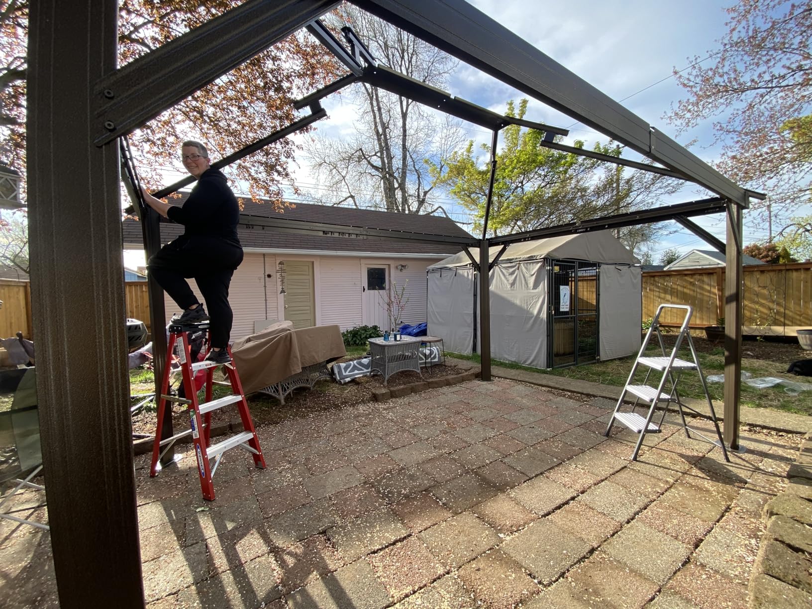 Domi 10' x 14' Hardtop Gazebo, Outdoor Metal Gazebo for Patios with Galvanized Steel Double Roof, Heavy Duty Curtains and Netting Included, Permanent Pergola for Backyard, Garden Lawn, Brown customer photo 1