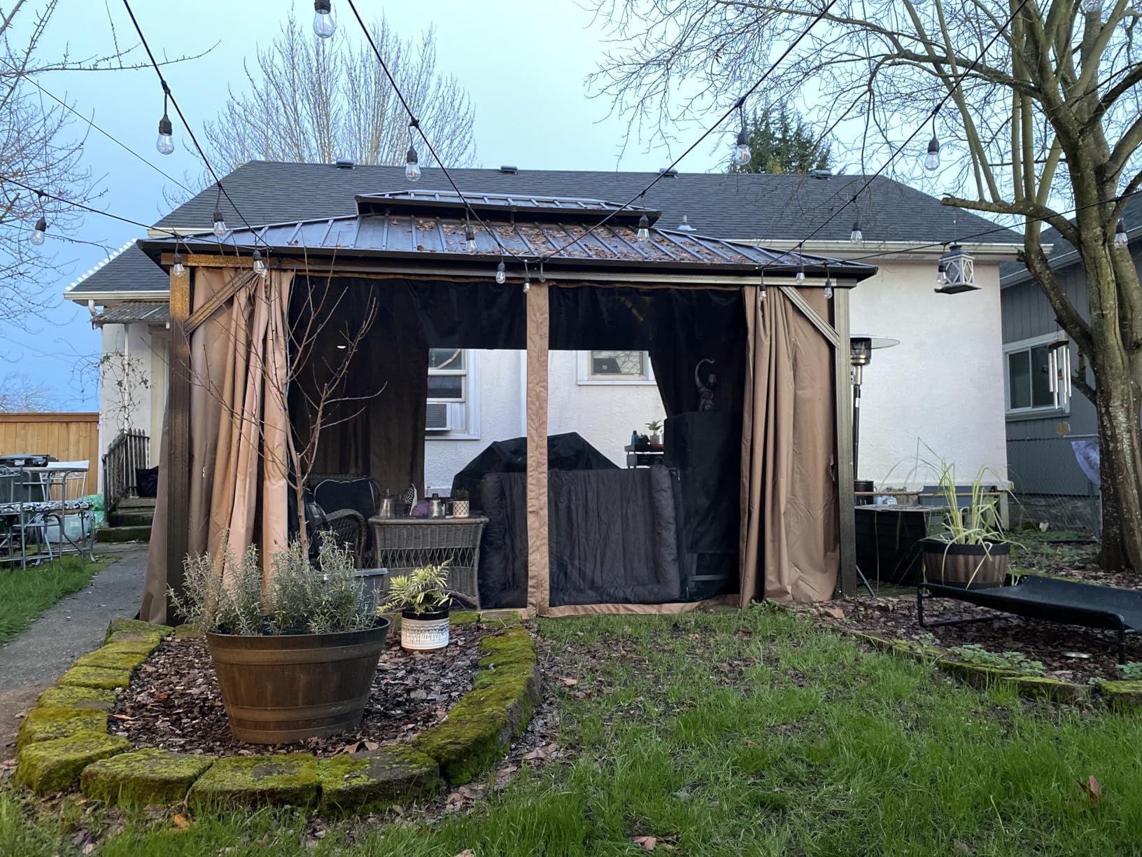 Domi 10' x 14' Hardtop Gazebo, Outdoor Metal Gazebo for Patios with Galvanized Steel Double Roof, Heavy Duty Curtains and Netting Included, Permanent Pergola for Backyard, Garden Lawn, Brown customer photo 2