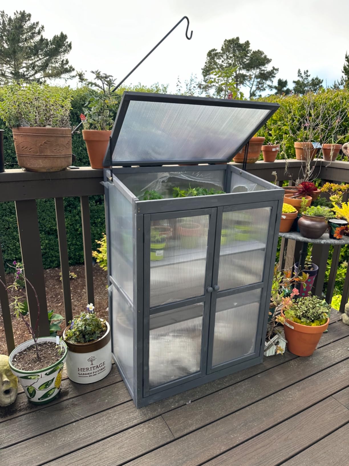 MCombo Wooden Cold Frame Greenhouse, Raised Flower Planter Shelf Protection for Outdoor Indoor Use, 0760 (Dark Grey) customer photo 2