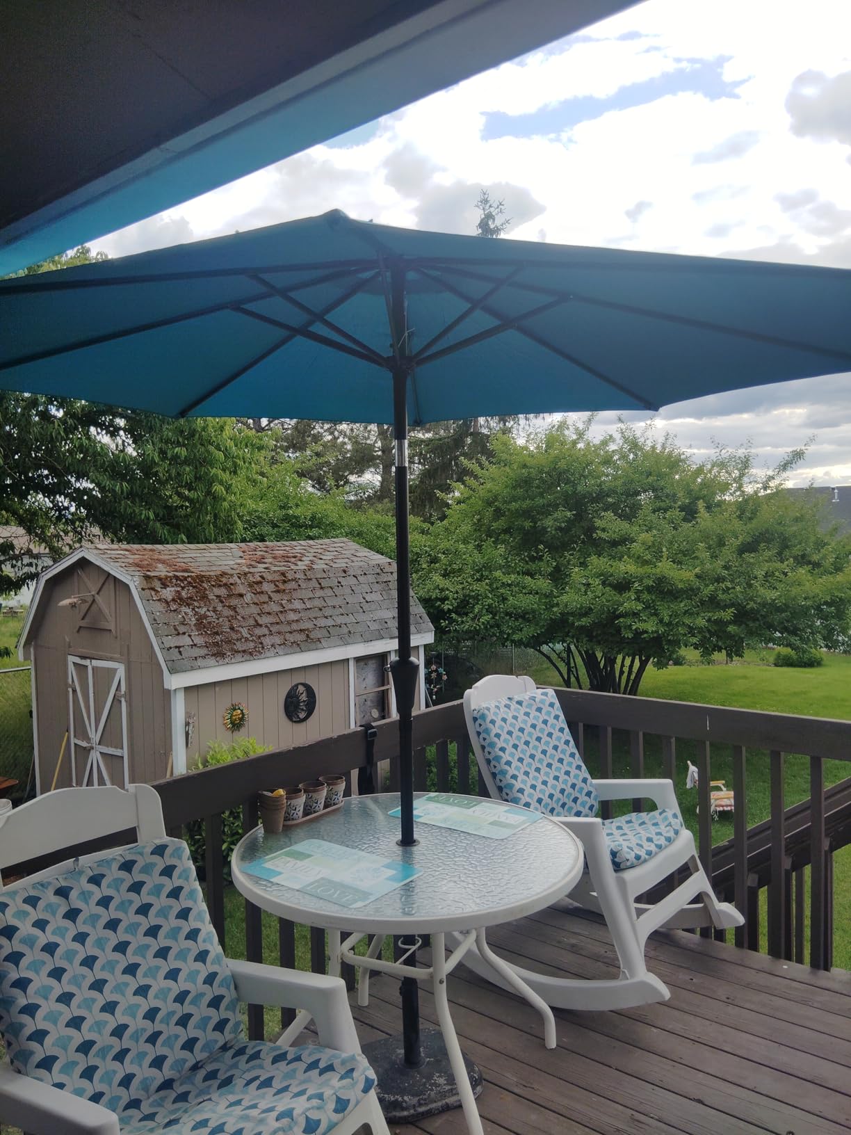 HOMSHADE 9ft Outdoor Patio Umbrella - Market Table Pool Deck Umbrella UPF50+ UV Protection with Push Button Tilt, Crank and 8 Sturdy Ribs (Beige, No base) customer photo 1