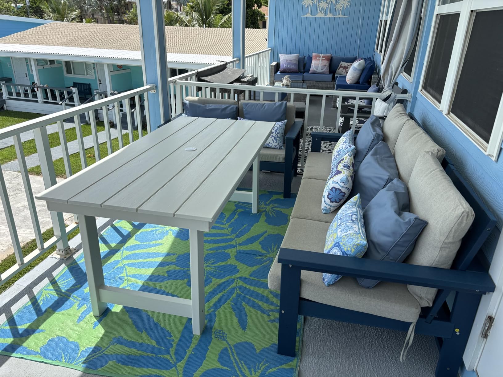 SERWALL 7-Piece Patio Dining Table Sets, Outdoor HDPE Dining Furniture Set with Umbrella Hole Cut-Out Table and 6 Chairs customer photo 2