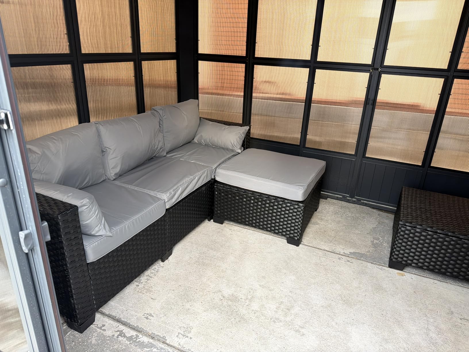 Rattaner 3 Pieces Patio Furniture Set Outdoor Sectional Wicker Patio Furniture Patio Couch with Ottoman and Outdoor Storage Table All-Weather Anti-Slip Cushions Waterproof Covers, Light Grey customer photo 2