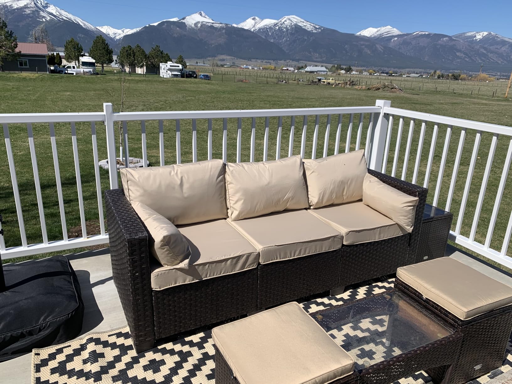 Rattan Star Outdoor Furniture Couch 3 Seater Sofa Outdoor Brown Wicker Sofa Deep Seat High Backrest Patio Couch with Non-Slip Cushions Waterproof Cover, Khaki customer photo 1