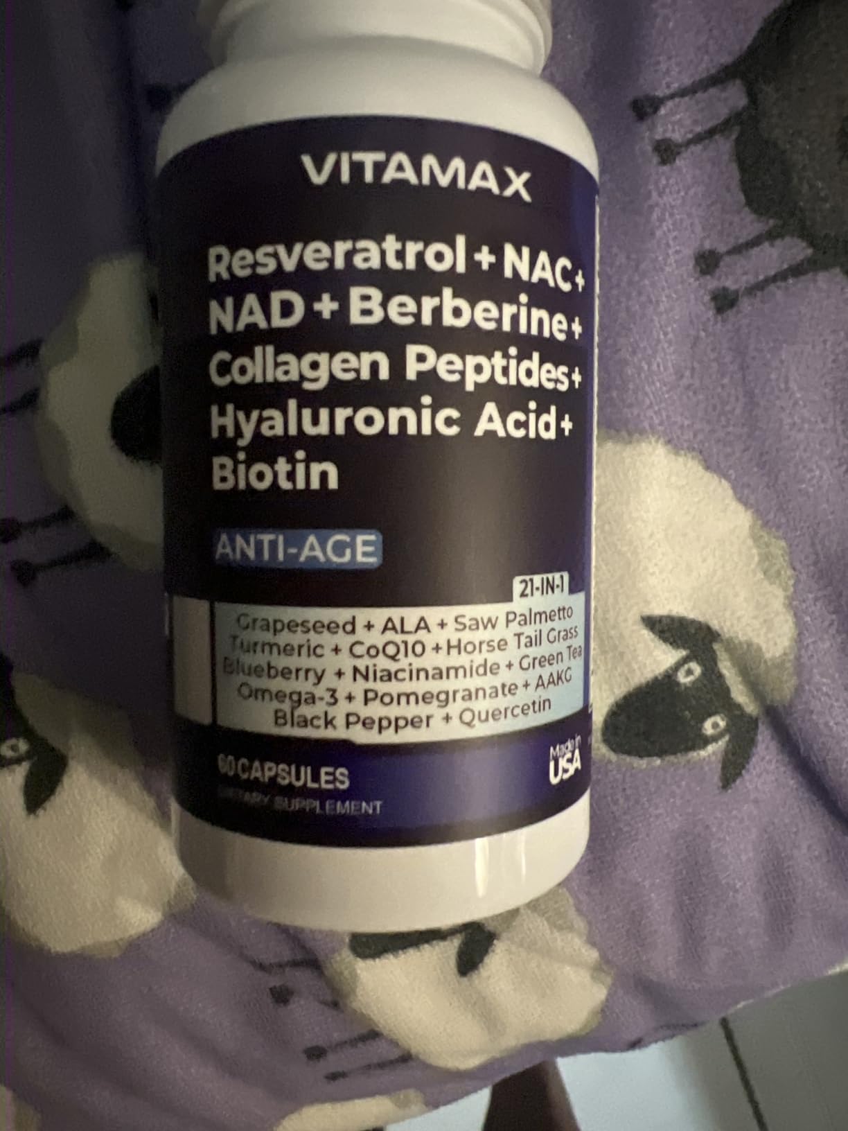Vitamax Resveratrol NAD+ Berberine Hyaluronic Acid - Biotin Grape & Blueberry + NAC - Collagen Peptides - Hair, Nail, Skin & Joint Supplement - 21-in-1 Women and Men - Made in USA - 120 Count customer photo 2