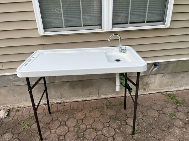 GYMAX Fish Cleaning Table with 2 Sinks, Folding Fish Fillet Cleaning Station with Faucet, Drainage Hoses & Sprayer, Portable Camping Table with Storage for Fishing, Picnic customer photo 1