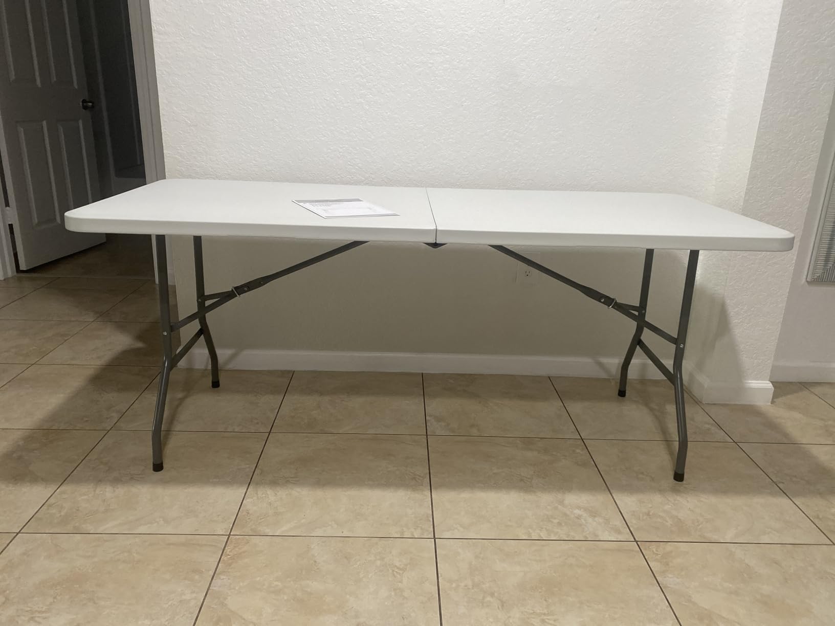 PayLessHere 6FT Folding Table - Portable Plastic Table with Carry Handle, Waterproof & Foldable Design, Steel Frame with Lock, White, for Events, Camping, Indoor & Outdoor Use customer photo 2