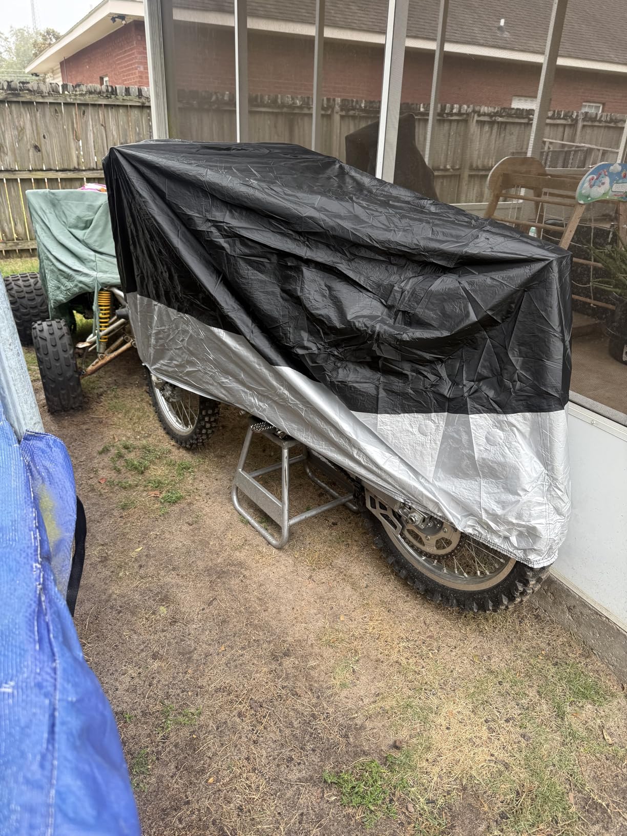 PSLER Motorcycle Cover Waterproof Outdoor - Universal Rainproof Snowproof Motorcycle Dust Cover with Lock-Holes and Storage Bag for Heavy Duty Motorbike, Moped, Dirt Bike, 96 x 49 x 41 Inch, XXL customer photo 2