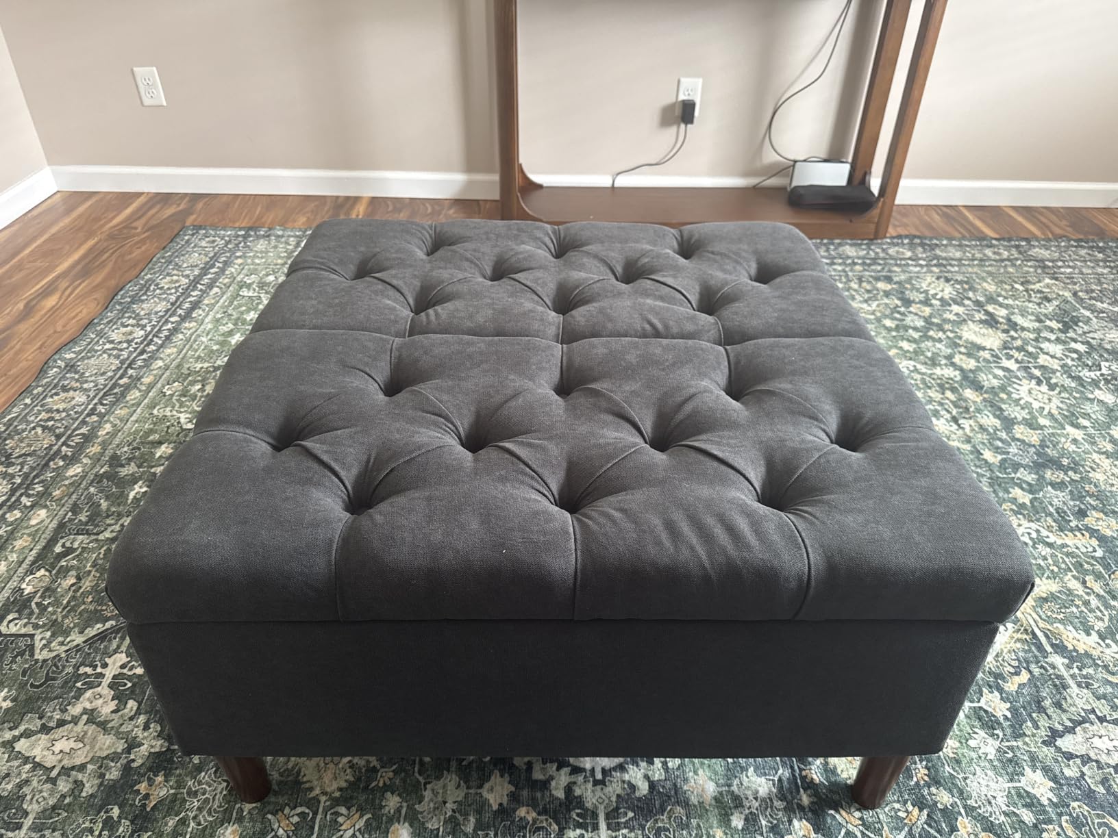 Weture 35 Inch Extra Large Storage Ottoman Coffee Table, No Assembly Required, Oversized Square Ottoman with Storage, Tufted Upholstered Ottomans Coffee Table for Living Room, Fabric, Beige customer photo 1