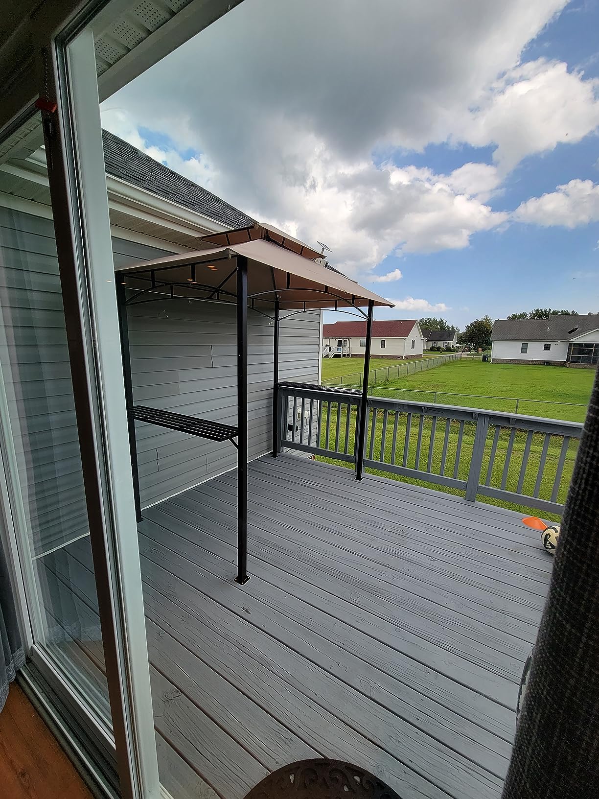 Kozyard 6' x 8' BBQ Hardtop Grill Gazebo, Outdoor Grill Shelter with Double-Tier Galvanized Steel Roof, Aluminum Frame and 2 Built-in Steel Side Shelves for Outdoor Grilling Station (Brown) customer photo 2