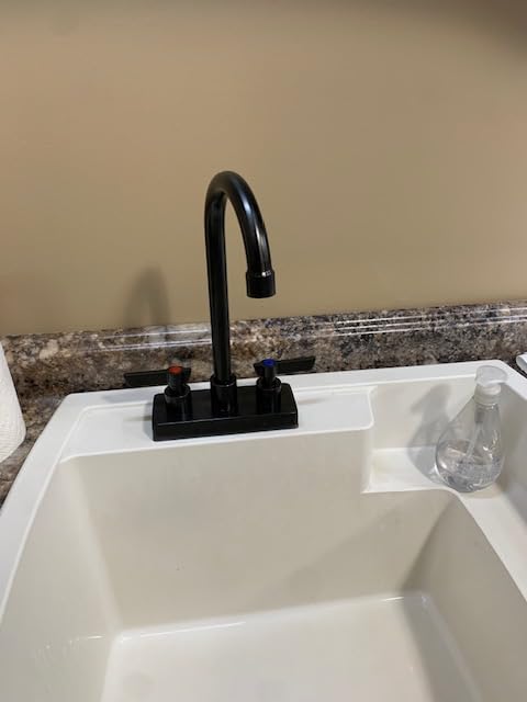 Bar Sink Faucet 4 Inch Center Deck Mount, 2 Hole Prep Sink Faucet Dual Handles Commercial Utility Laundry Kitchen, Polished Chrome customer photo 2