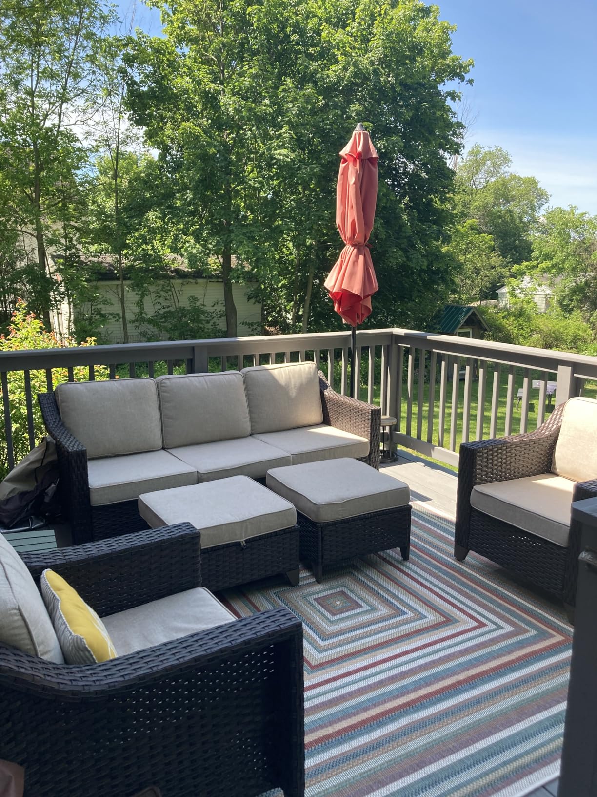 Joyside Patio Sofa - 3 Seater Rattan Sofa, All Weather High Back Sofa, Upgraded Large Size with 4inch Seat Cushions for Backyard, Garden, Poolside (Brown/Beige) customer photo 1