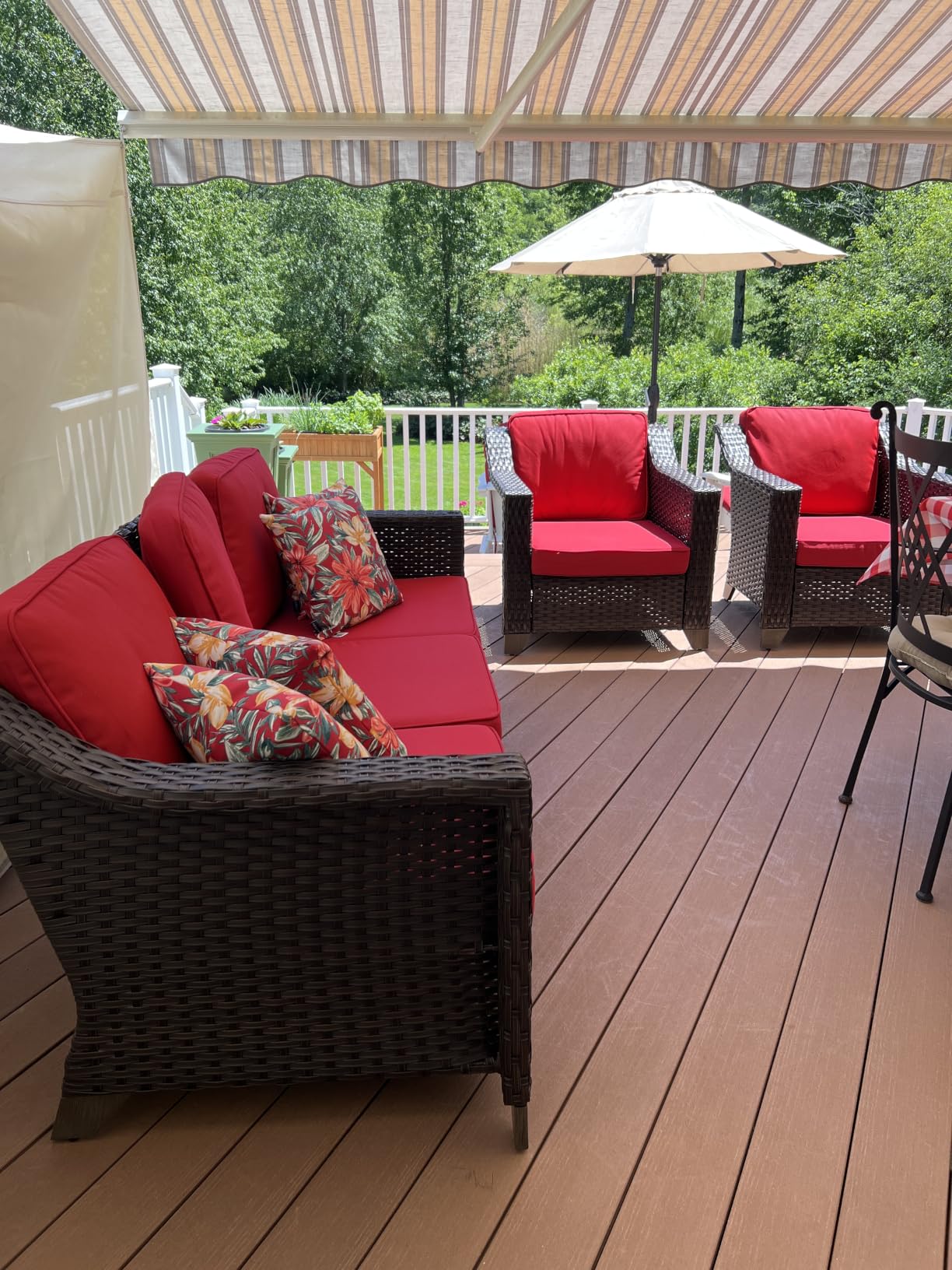 Joyside Patio Sofa - 3 Seater Rattan Sofa, All Weather High Back Sofa, Upgraded Large Size with 4inch Seat Cushions for Backyard, Garden, Poolside (Brown/Beige) customer photo 2