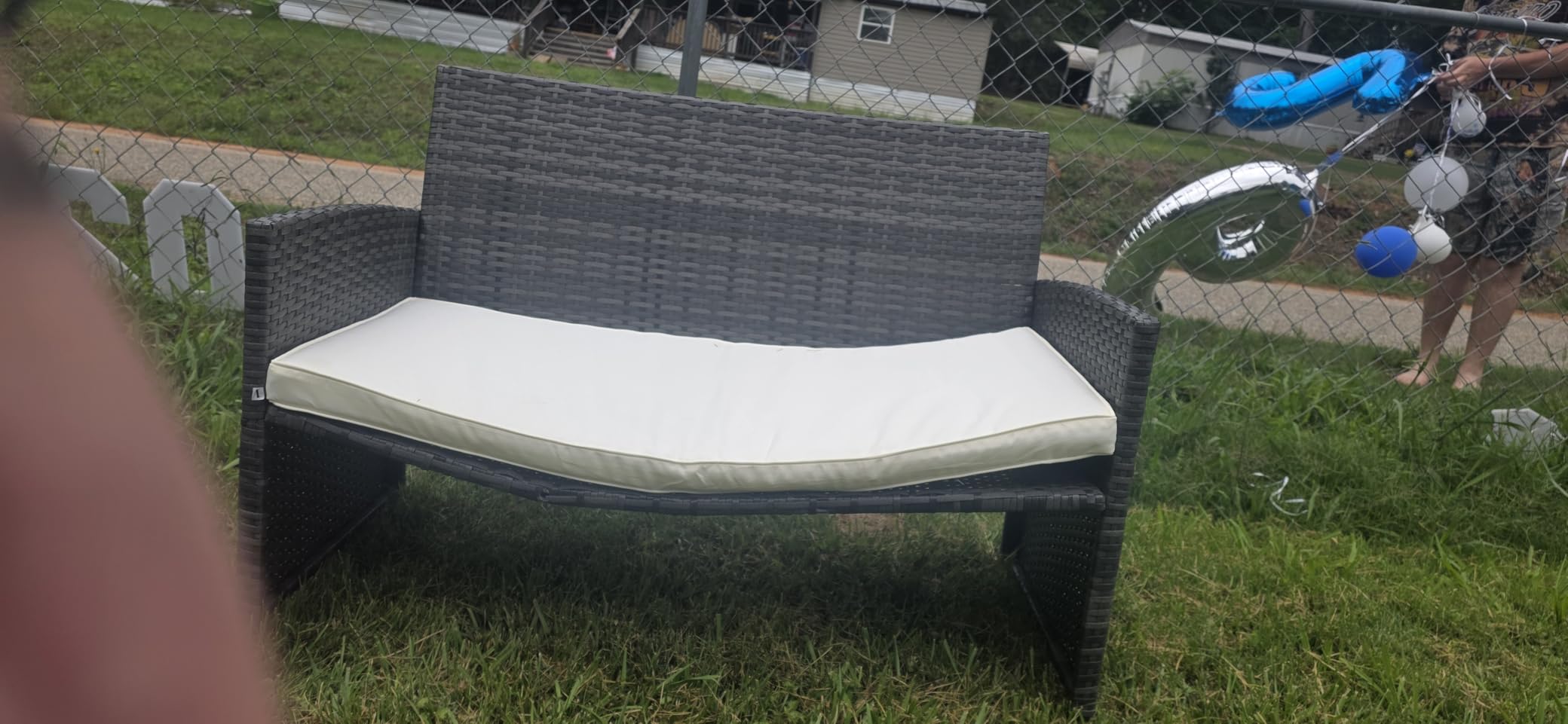 JAMFLY 4 Piece Outdoor Patio Furniture Set, Outdoor Wicker Rattan Chairs Conversation Sets with Cushions & Coffee Table for Outside, Garden, Balcony, Porch, Dark Blue customer photo 2