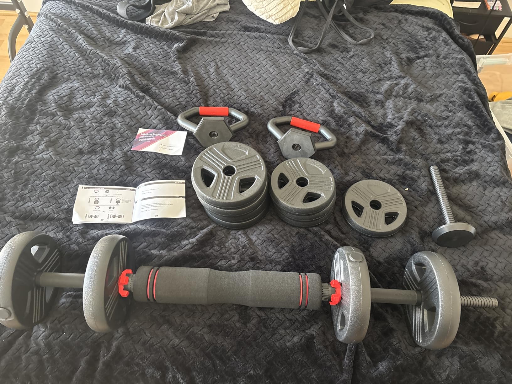 FITPLAM Adjustable Dumbbell Set, 20/35/45/55/70/90lbs Free Weights Set with Upgraded Nut, 5 in 1 Weight Set Used as Kettlebells, Barbell, Push up Stand customer photo 1