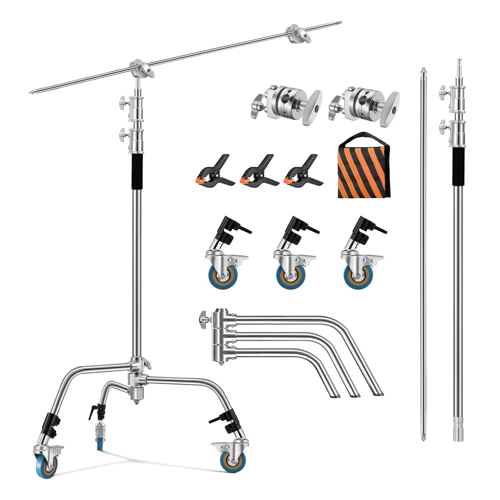 K&F CONCEPT Heavy Duty C Stand 10.8ft/330cm with Holding Arm Sandbag, 2*Grip Head Stainless Steel Photography Light Stand C-Stand Sturdy for Studio Monolight, Softbox, Reflector customer photo 1