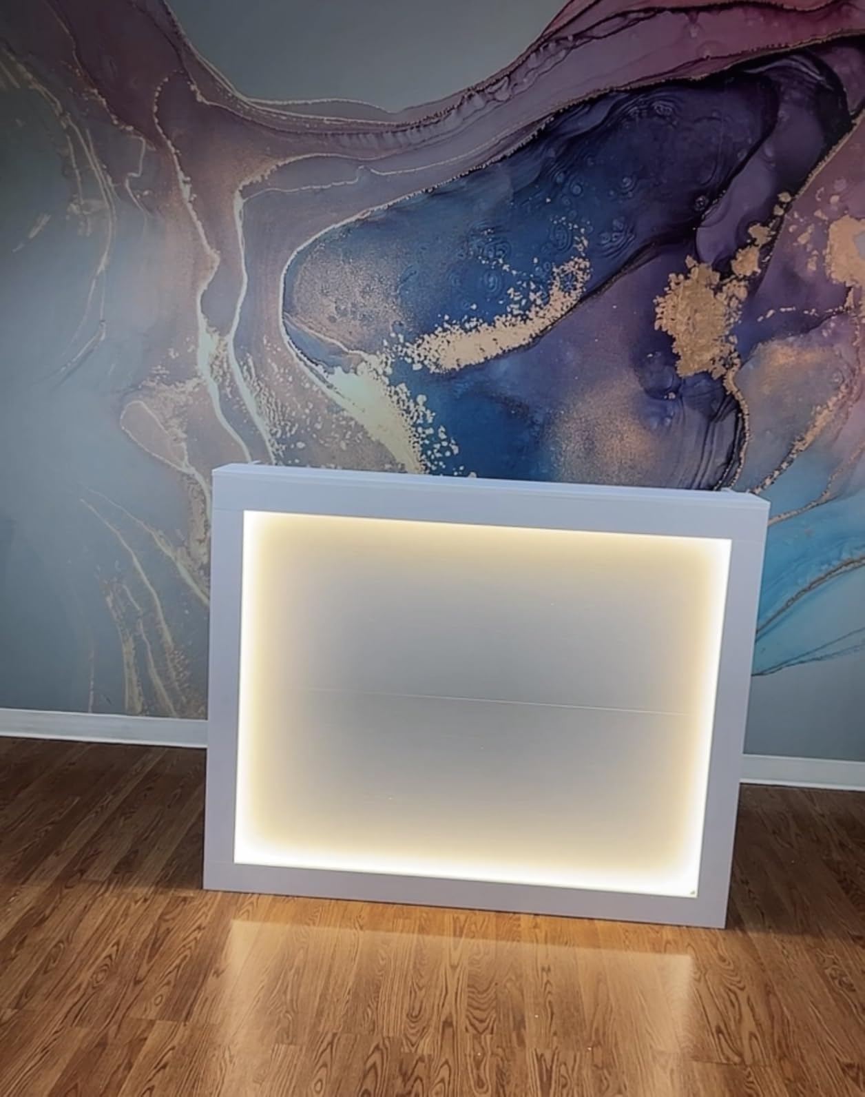 TC-HOMENY Reception Desk with LED Lights, 55'' Retail Counter Modern with Storage Shelves and Cable Grommet, Front Table, Salon Desk, Office Table,White customer photo 2