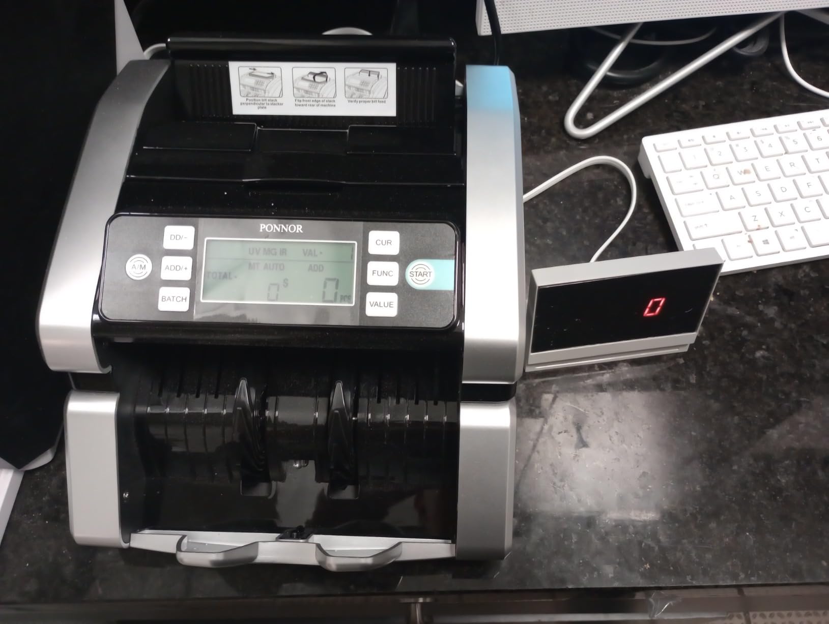 PONNOR N70 Mixed Denomination Money Counter Machine, Value Counting, Cash Counter with Three Displays, UV/MG/IR/MT Counterfeit Detection for Money Counting, Printer Enabled Bill Counter for Business customer photo 1