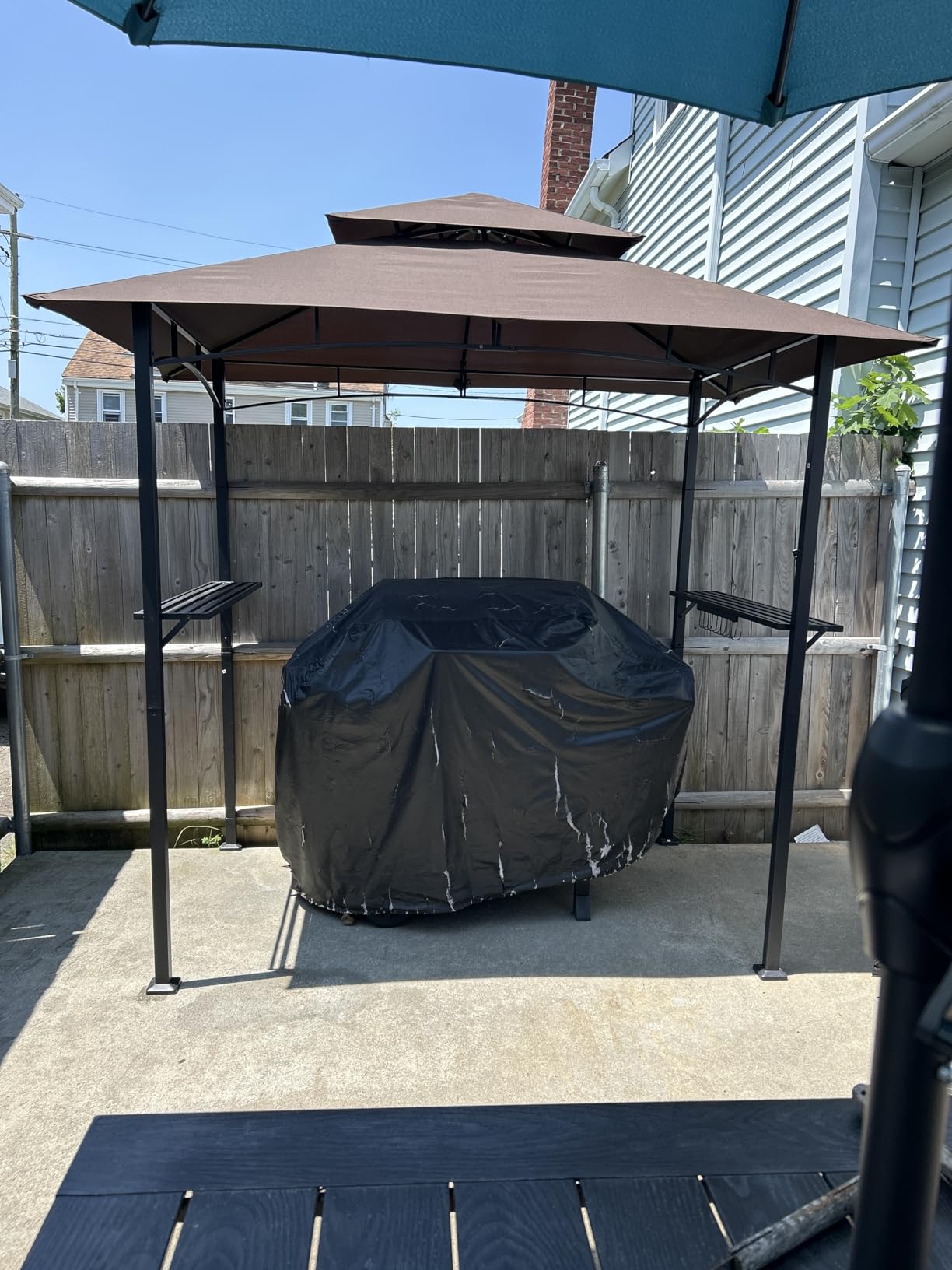 SUNCROWN Outdoor Grill Gazebo 8 x 5, Patio Double Tiered BBQ Canopy w/Air Vent, Gazebo Canopy with 8 Hook Tools for Barbecue Picnic Garden, Backyard, Poolside - Brown customer photo 1