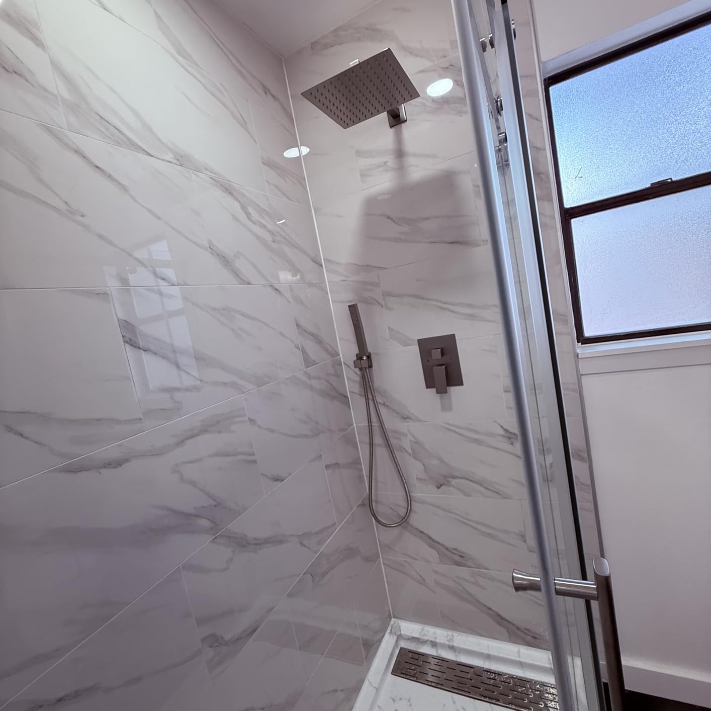 Aolemi Shower Faucet Set Rain Shower System with Handheld Spray Bathroom Shower Combo Rough-in Valve and Shower Trim Kit Included Brushed Nickel 8 Inch Wall Mount Shower Head customer photo 2