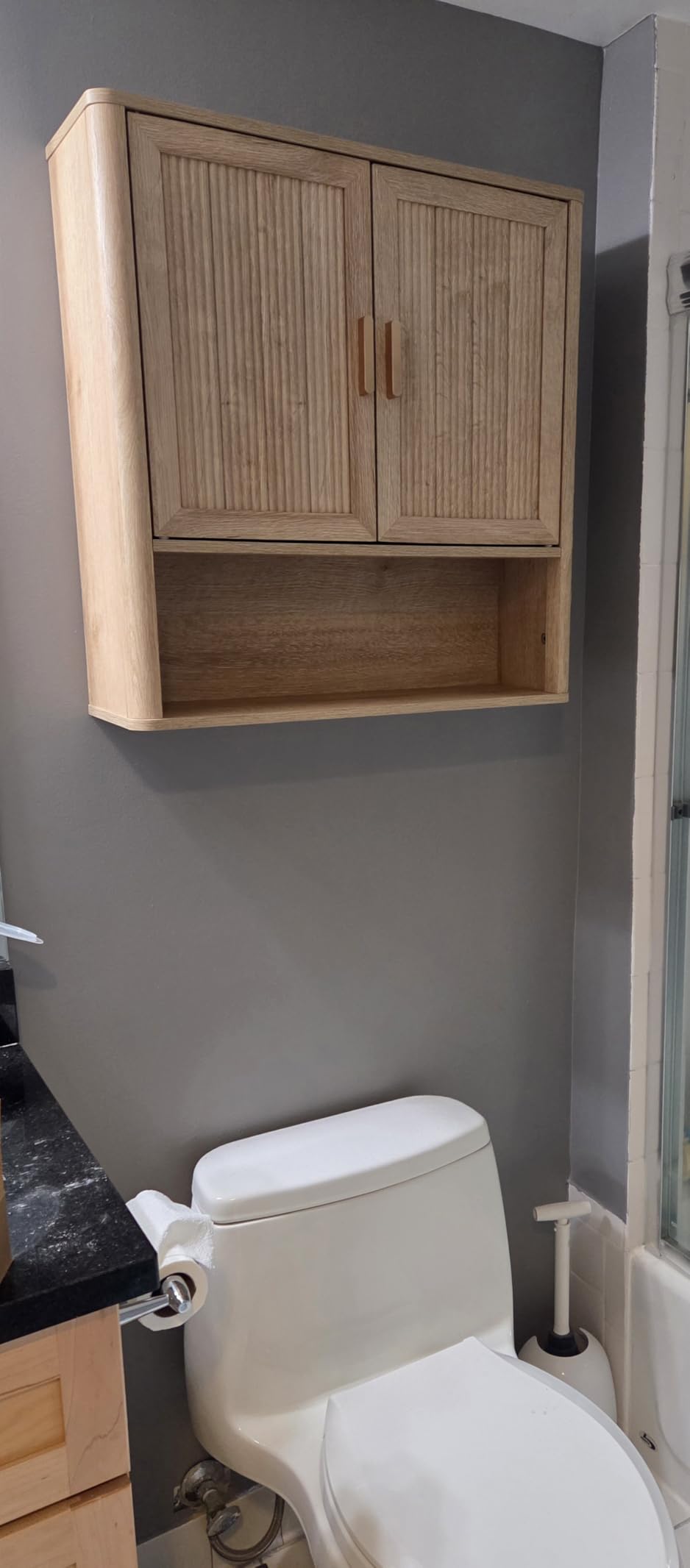 INNOD Bathroom Wall Storage Cabinet, Medicine Cabinet with Adjustable Wood Shelf & Doors, Over the Toilet Storage Cabinet for Laundry Room & Living Room Kitchen Storage Islands (Natural Oak) customer photo 1