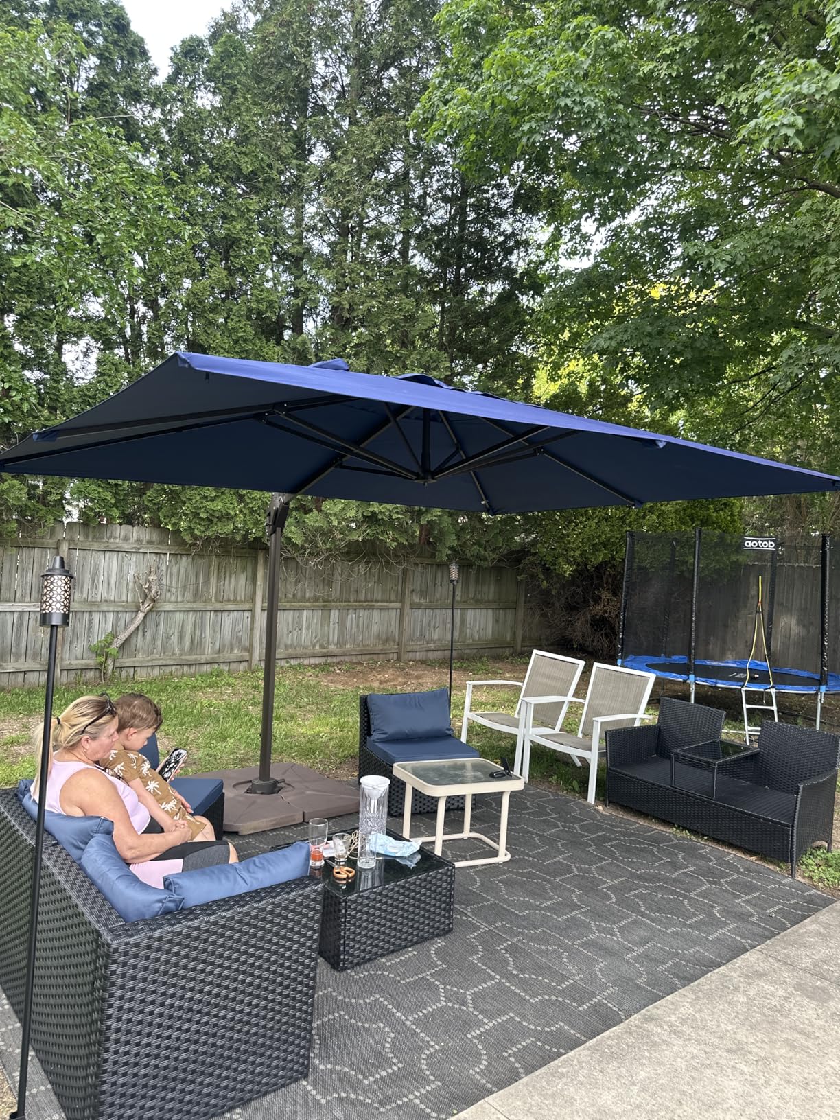 9' X 12' Cantilever Patio Umbrella with Base Included Rectangular Outdoor Large Offset Umbrellas with 7 Tilts Adjustable 360°Rotation for Deck Pool Garden Backyard, Beige customer photo 1