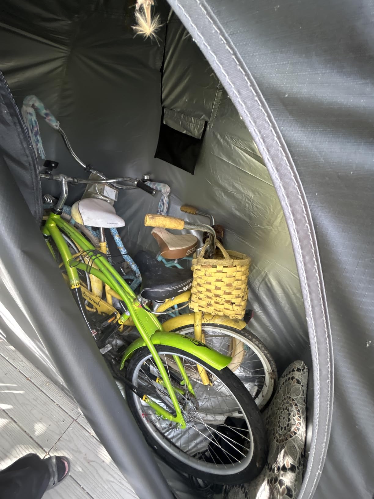 Bike Storage Tent for Outdoor, 2 Bike Capacity with Extra Top Space, PU5000 Waterproof 210D Oxford Fabric with Taped Seams, Portable Floor Storage Shed for Bicycle, Motorcycle & Garden Tools customer photo 2