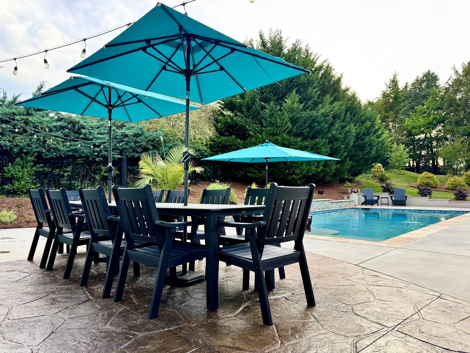 YEFU HIPS Patio Table Set: 7 Piece Outdoor Table and Chairs Dining Furniture Set with Umbrella Hole - Teak Modern Plastic Dining Sets 6 Person for Outside Deck with Metal Aluminum Frame customer photo 2