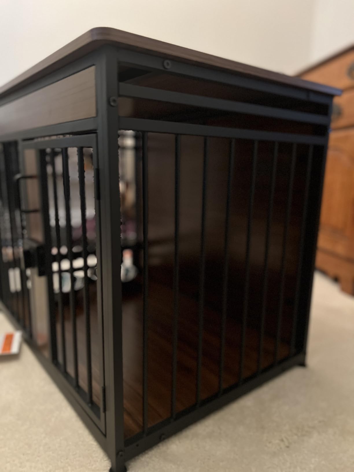 Amazon Basics Furniture Style Dog Crate, Sturdy Wooden Pet Kennel, End Table with Space for Pet, Two Bowls Included, 30 x 20.4 x 23.6 in, Walnut customer photo 2