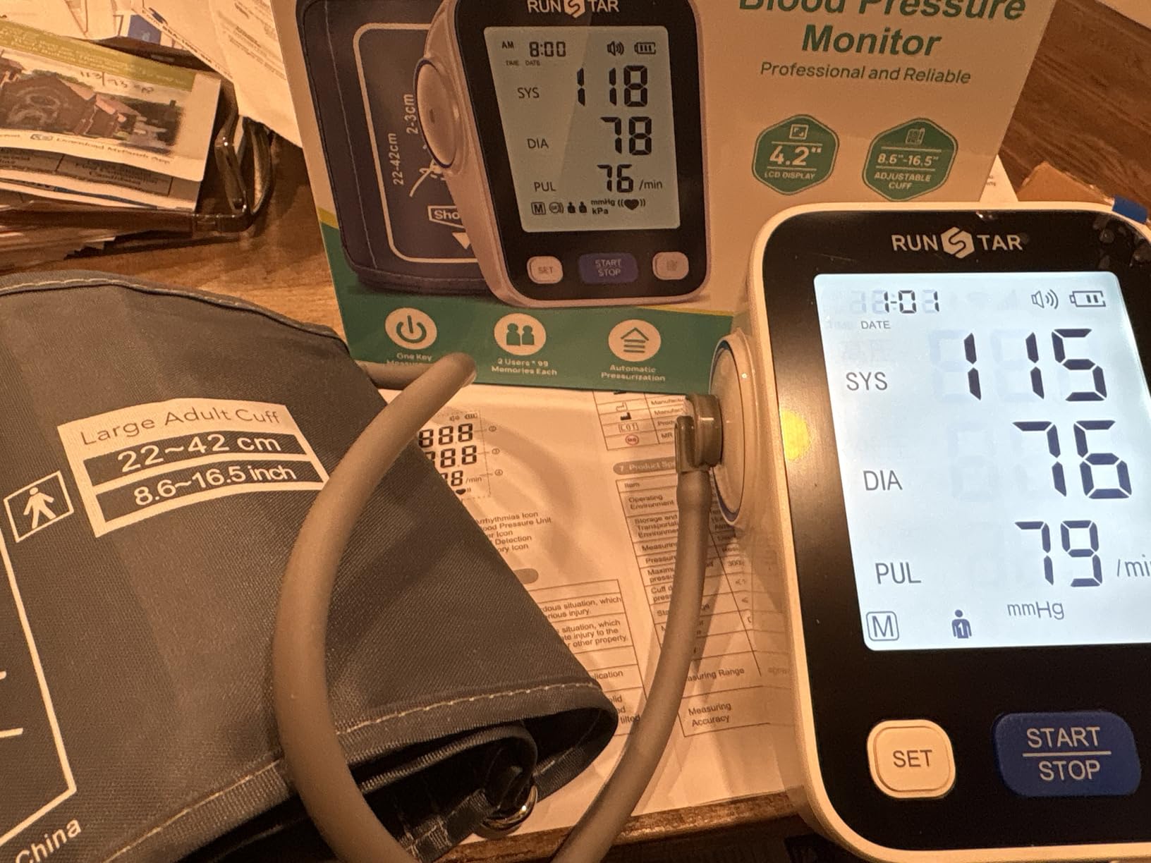 RunStar Upper Arm Blood Pressure Monitor with Wide Range Cuff (8.6'' -16.5'') for Home Use FSA&HSA Eligible, Automatic Digital BP Machine with Storage Bag, 2x99 Reading Memory customer photo 2