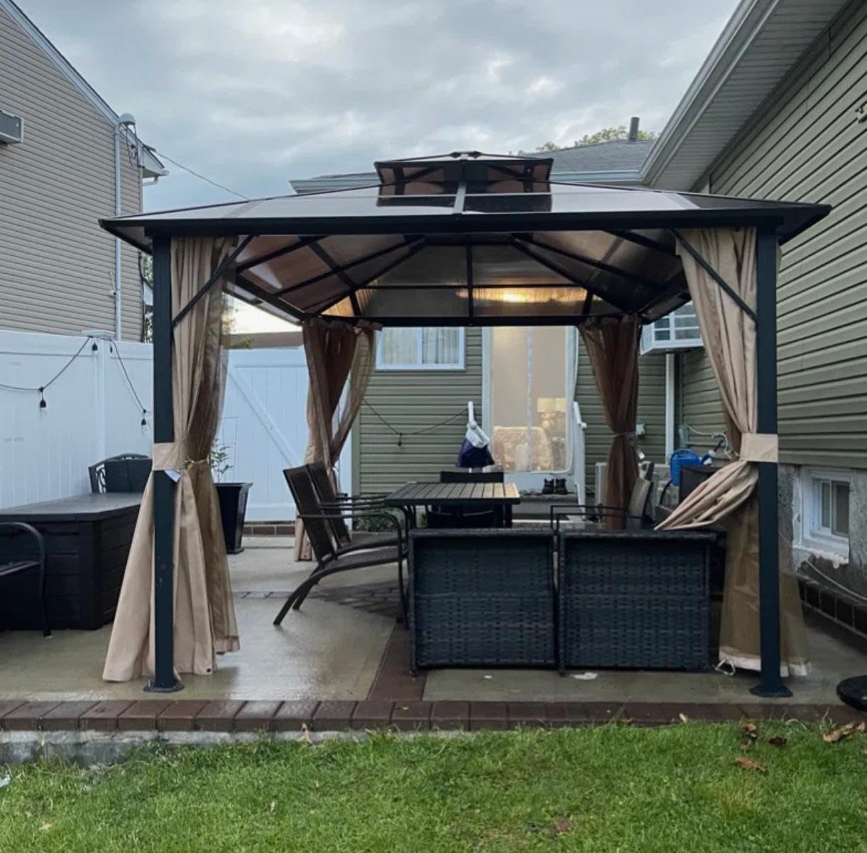 Aoxun 10'x12' Hardtop Gazebo, Aluminum Frame Permanent Pavilion with Curtains and Netting, Outdoor Polycarbonate Double Roof Canopy for Garden, Lawns, Patio customer photo 1