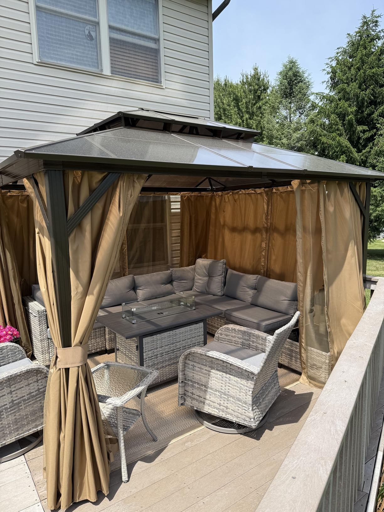 Aoxun 10'x12' Hardtop Gazebo, Aluminum Frame Permanent Pavilion with Curtains and Netting, Outdoor Polycarbonate Double Roof Canopy for Garden, Lawns, Patio customer photo 2