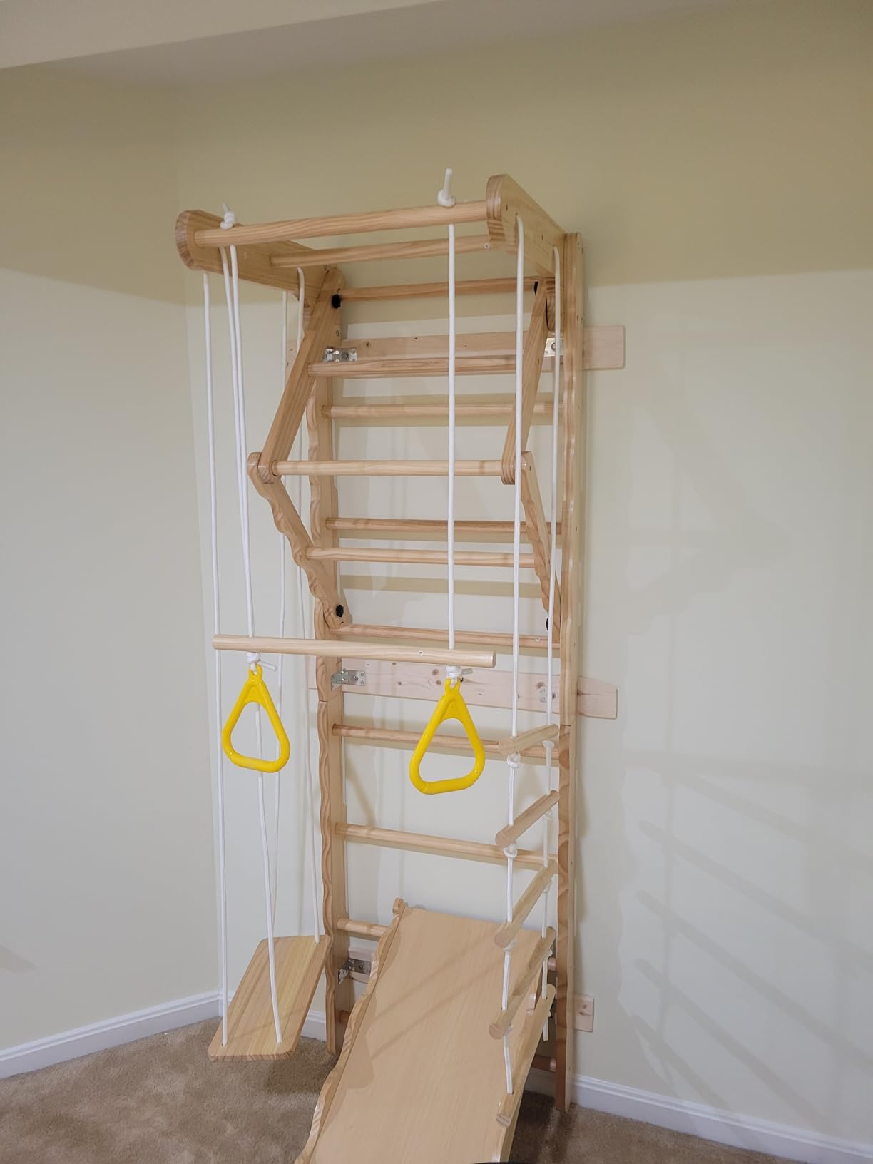 5-in-1 Wooden Indoor Jungle Gym for Kids, Wall-Mounted Swedish Ladder with Pull-Up Bar, Rings, Swing, and Slide - Montessori-Inspired Kids Playset for Fun & Development, Ages 3-8 customer photo 2