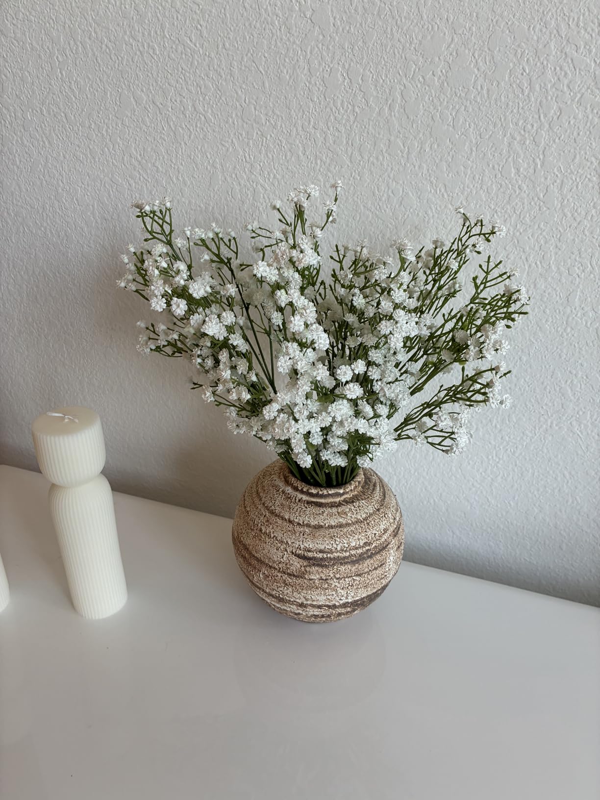 Vanselia Ceramic Flower Vase Home Decor - Farmhouse Table Vases Rustic Vintage Living Room Kitchen Bedroom Decorations for House Book Shelf Office Coffee Desk Dining Fireplace customer photo 2