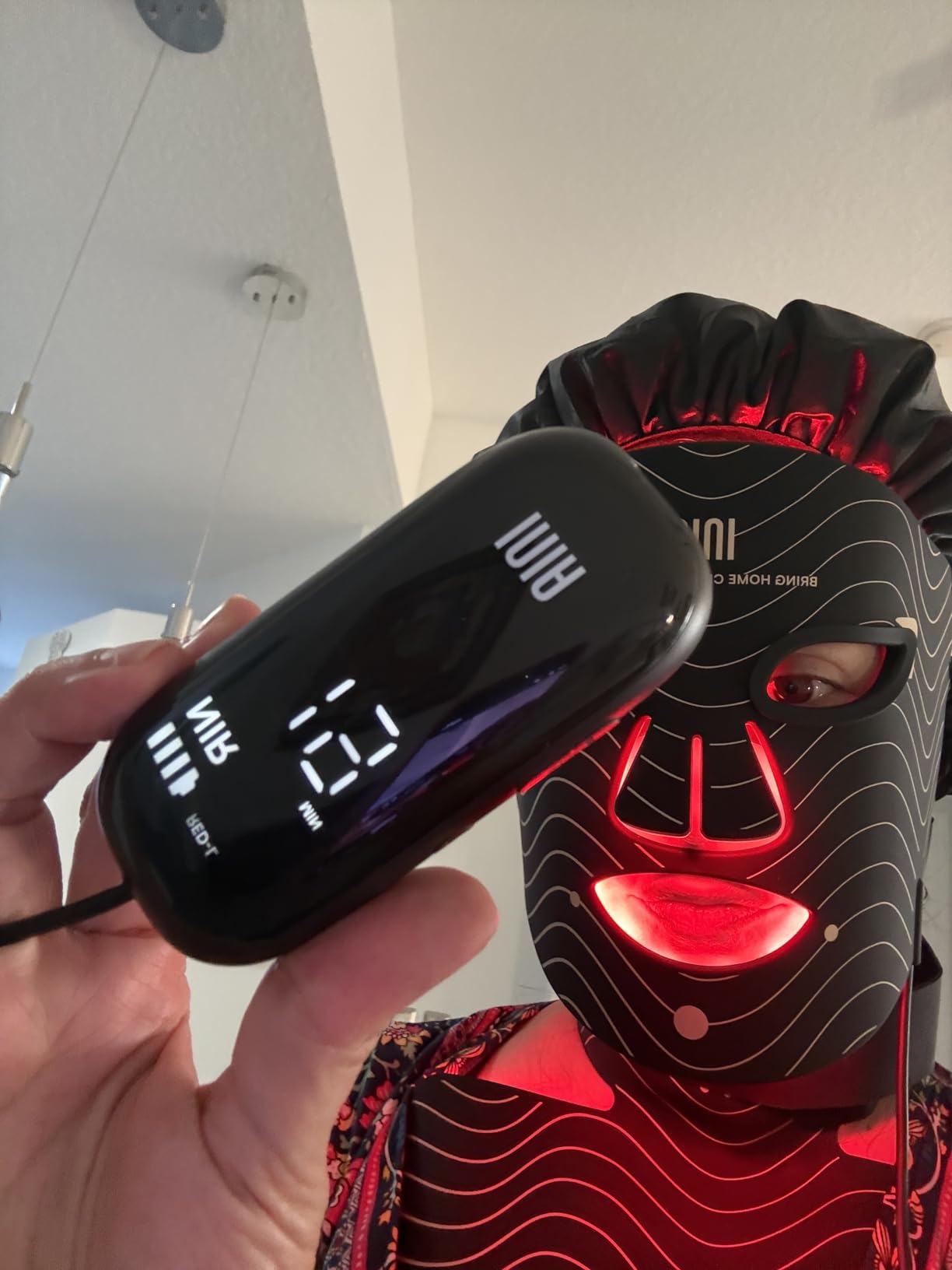 Red Light Therapy Mask for Face & Neck - 4 Light Modes with 850nm NIR, Red, Yellow & Blue LED Light Therapy, 2600mAh Rechargeable LED Face Mask customer photo 1