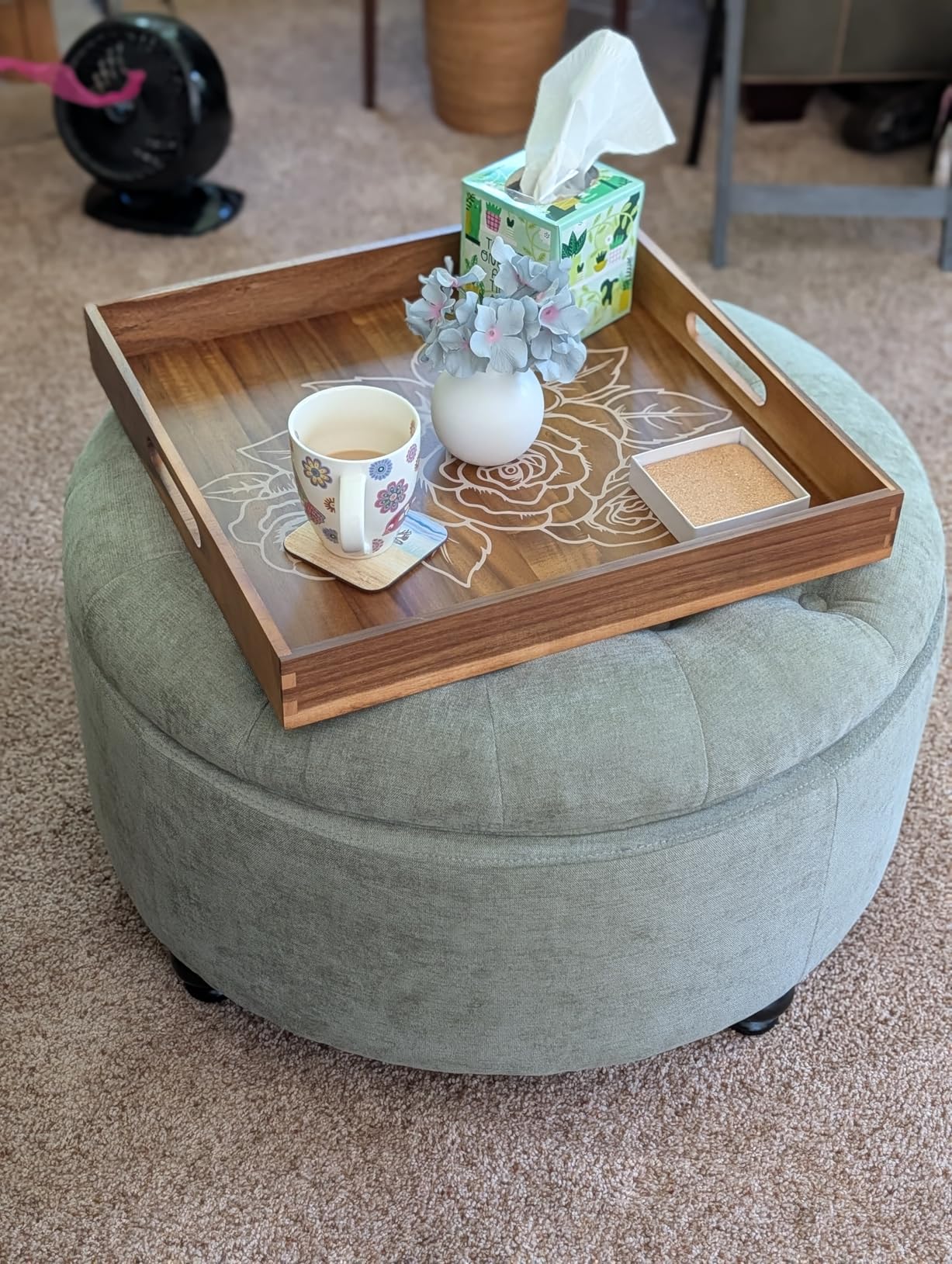 HUIMO 30-Inch Round Storage Ottoman, Modern Button Tufted Coffee Table with Removable Top, Upholstered Ottoman with Storage Footrest Stool for Living Room, Bedroom and Office, Brown customer photo 2