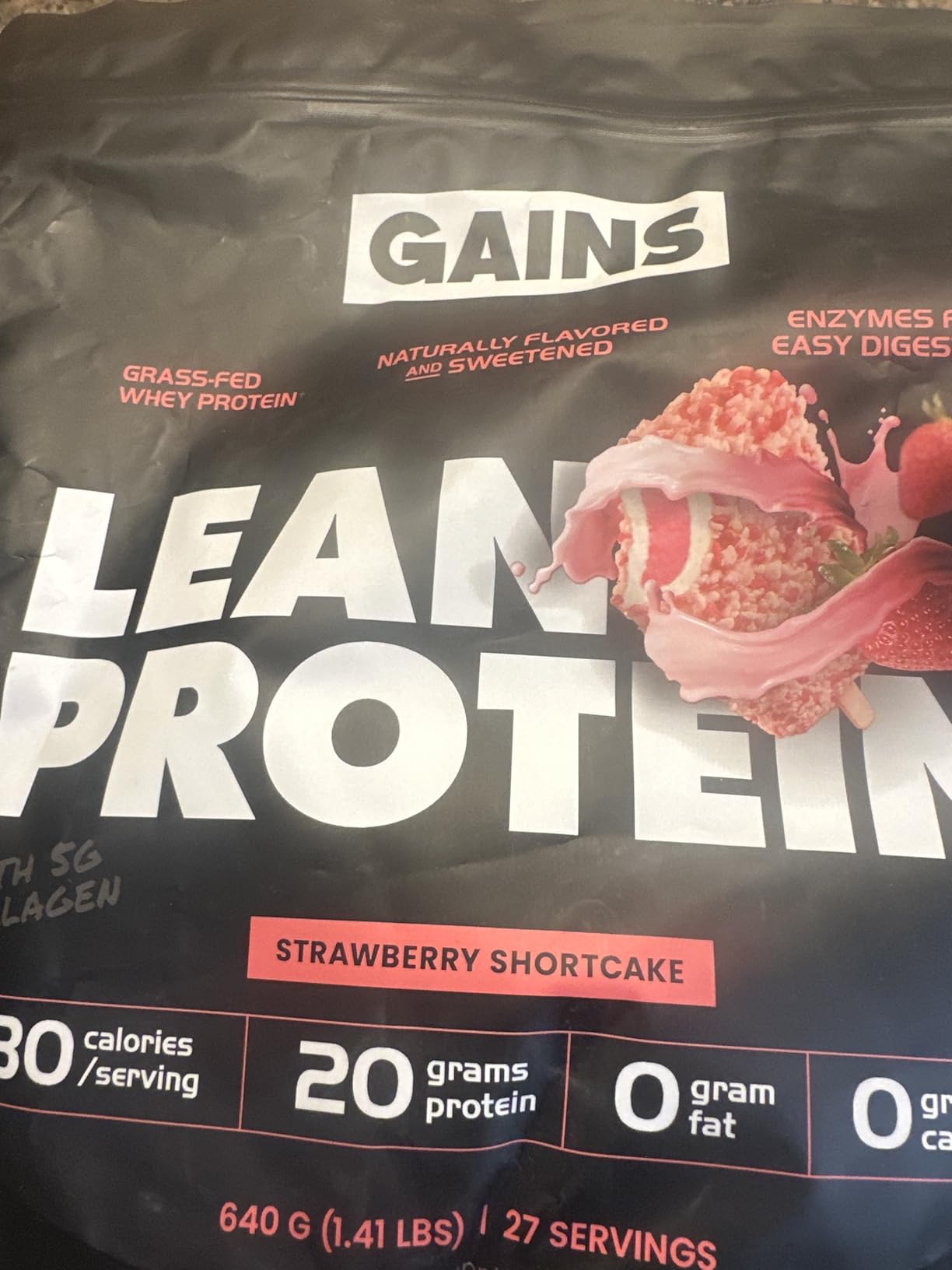 Gains in Bulk Lean Grass Fed Whey Protein Powder With Collagen Peptides, 20g Protein & 5g Collagen, Plant Enzymes, Strawberry Shortcake, 27 Servings customer photo 1