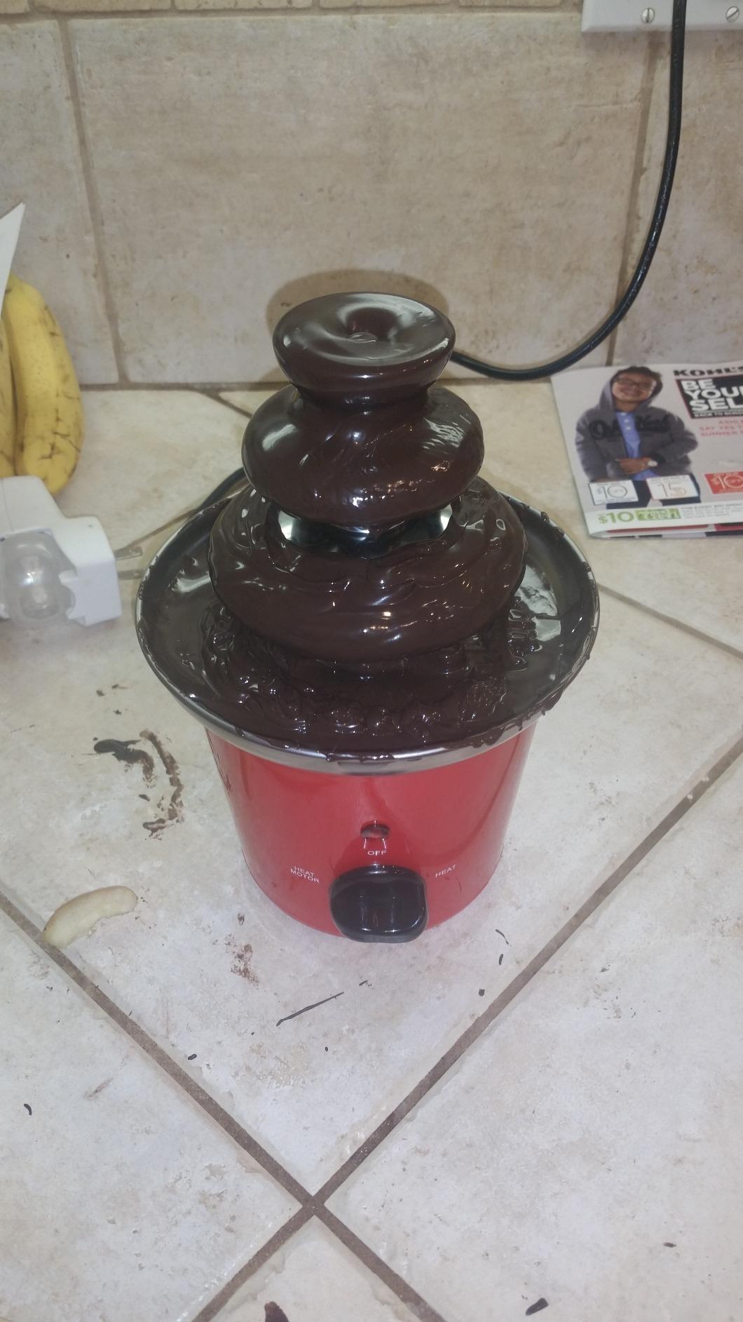OVENTE 3 Tier Chocolate Fondue Fountain Machine, Stainless Steel Electric Mini Choco Warmer for Parties, Melts Cheese, Liqueurs, Dip Strawberries, Apple Wedges, Vegetables, Candy and More, Red CFS73R customer photo 1
