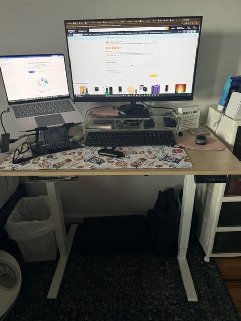 FEZIBO Standing Desk, 48 x 24 Inches Electric Height Adjustable, Sit and Stand Up, Computer Office Desk with Splice Board, White Frame/Maple TOP customer photo 2