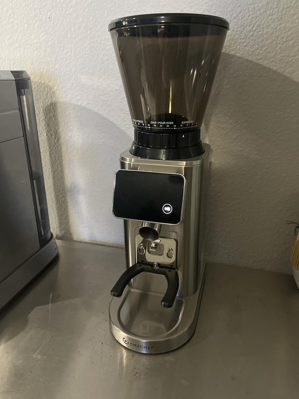 AMZCHEF Coffee Grinder, Coffee Bean Grinder for Home Use with Precise Grinding, LED Control Panel, Detachable Funnel Stand, Anti-static Design, 48 Grind Settings, Silver customer photo 1