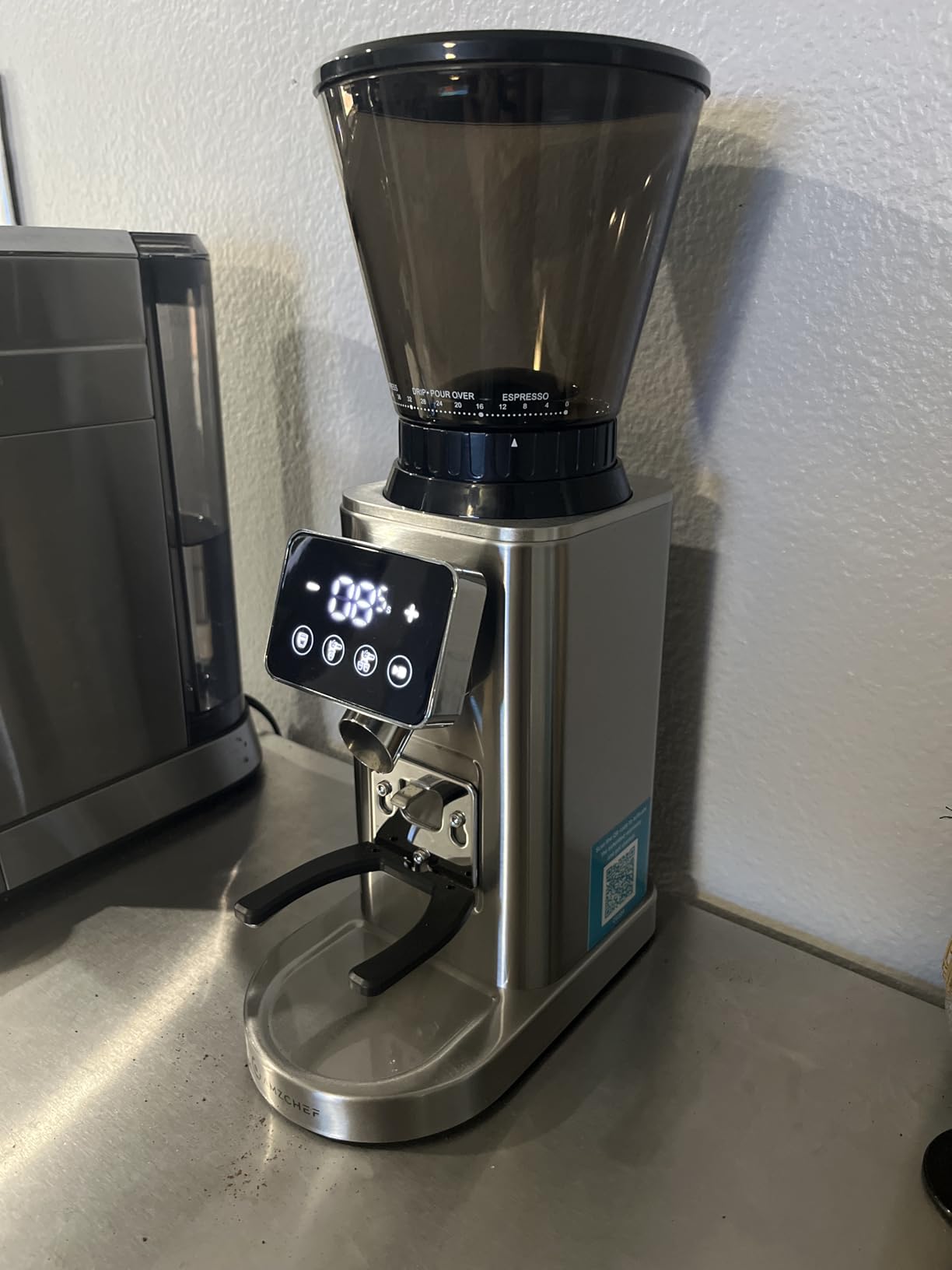 AMZCHEF Coffee Grinder, Coffee Bean Grinder for Home Use with Precise Grinding, LED Control Panel, Detachable Funnel Stand, Anti-static Design, 48 Grind Settings, Silver customer photo 2