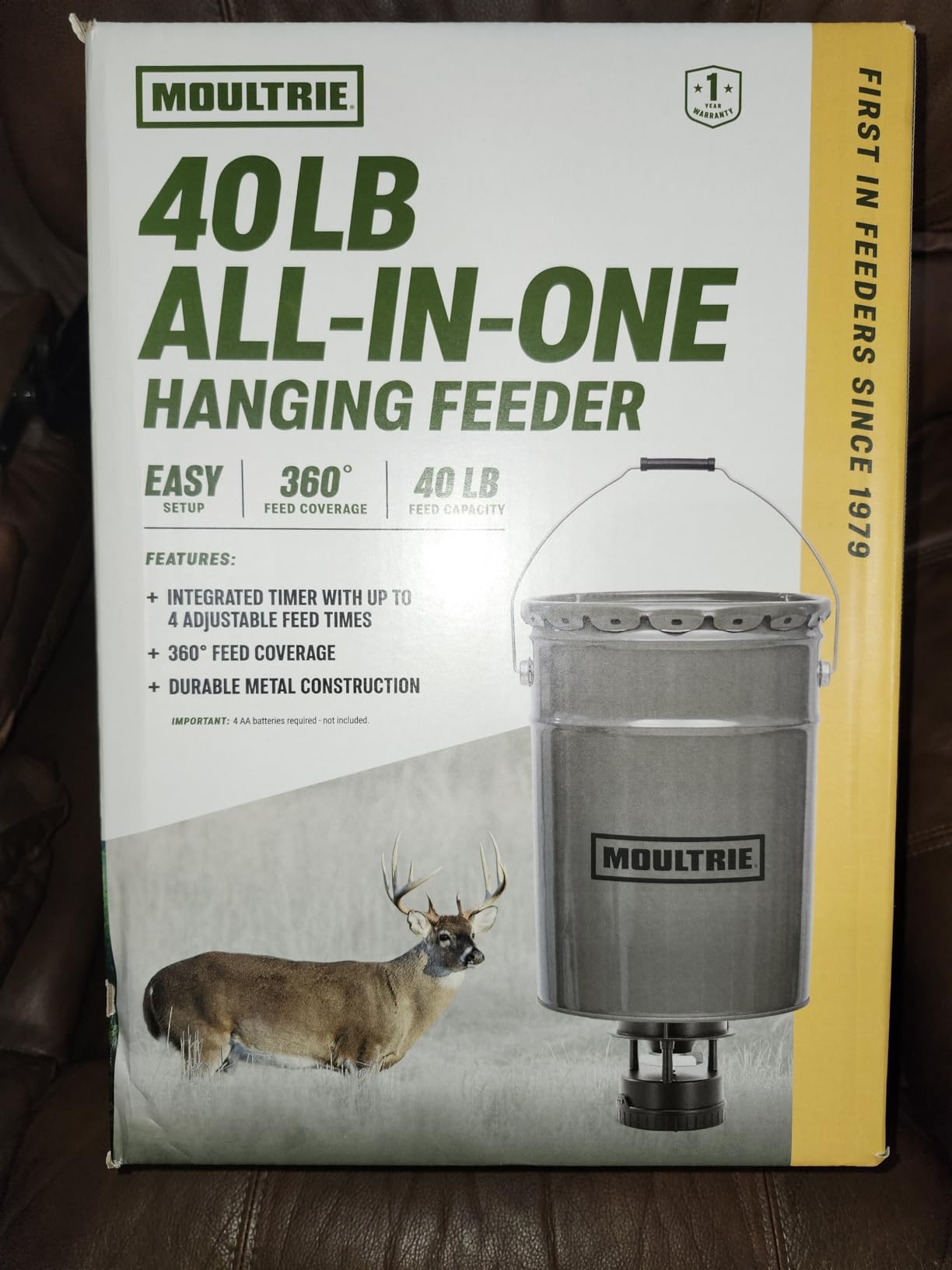 Moultrie 40 Lb All-in-One Hanging Deer Feeder - Metal Hopper, Locking Lid, Bluetooth App Control, Pairs with Edge 3, MFG-15101 customer photo 1